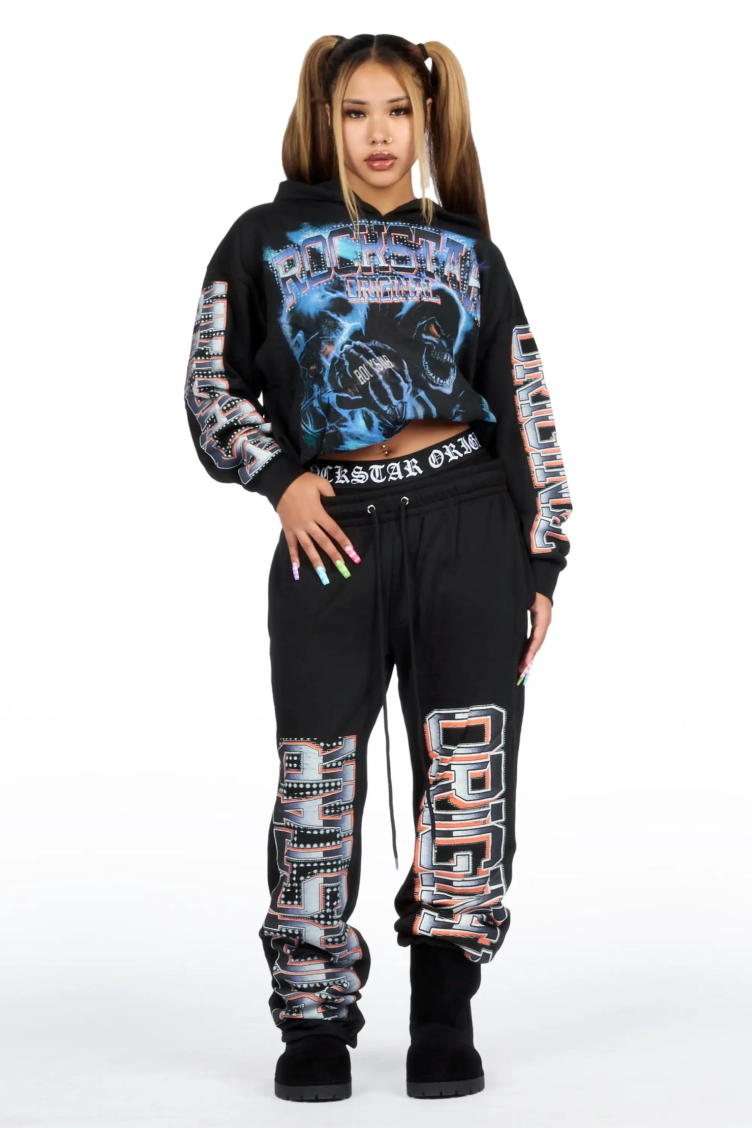 Xanthea Black Graphic Baggy Fit Track Set
