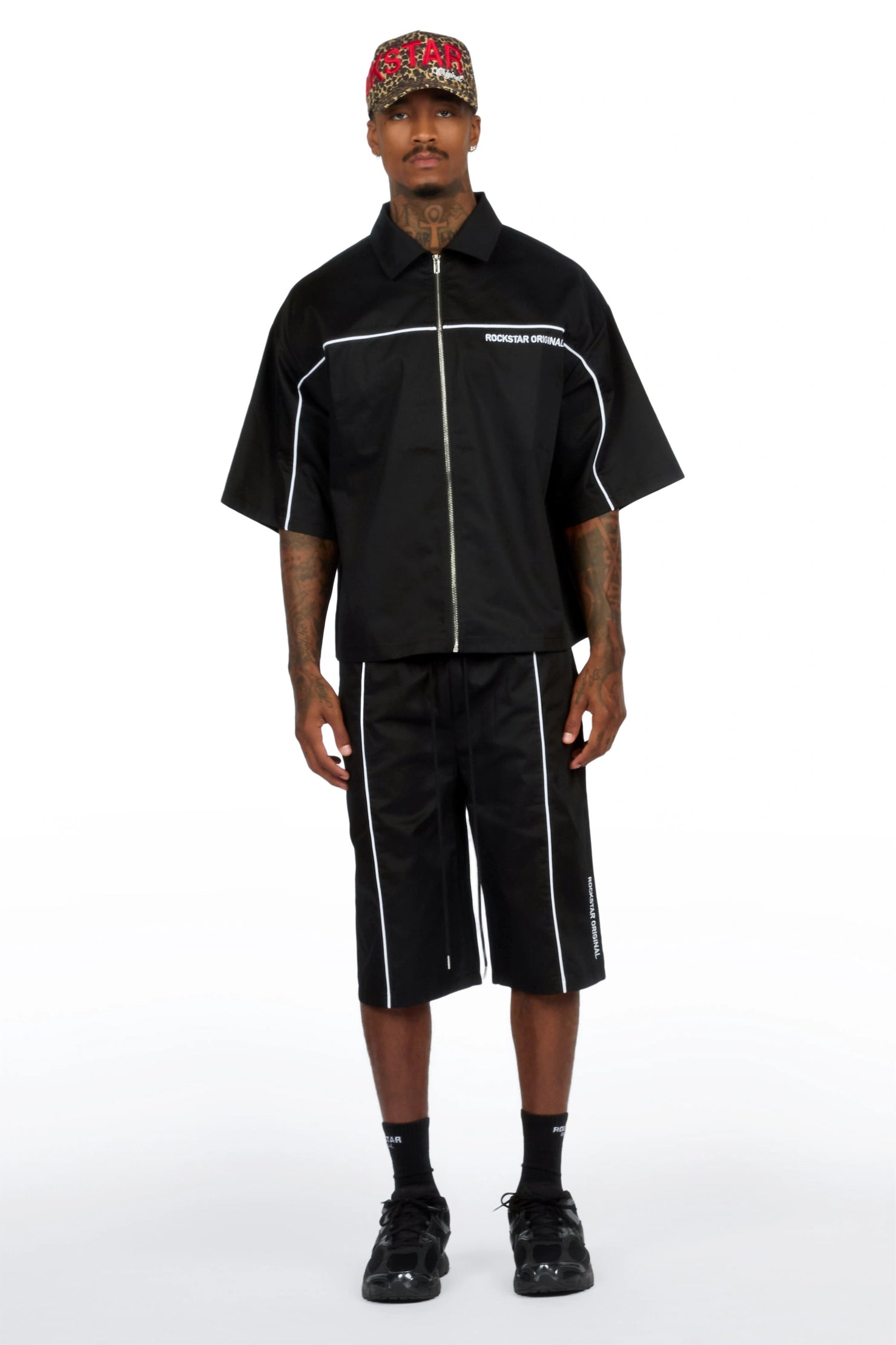 Izan Black Zip Up Short Sleeve Twill Short Set