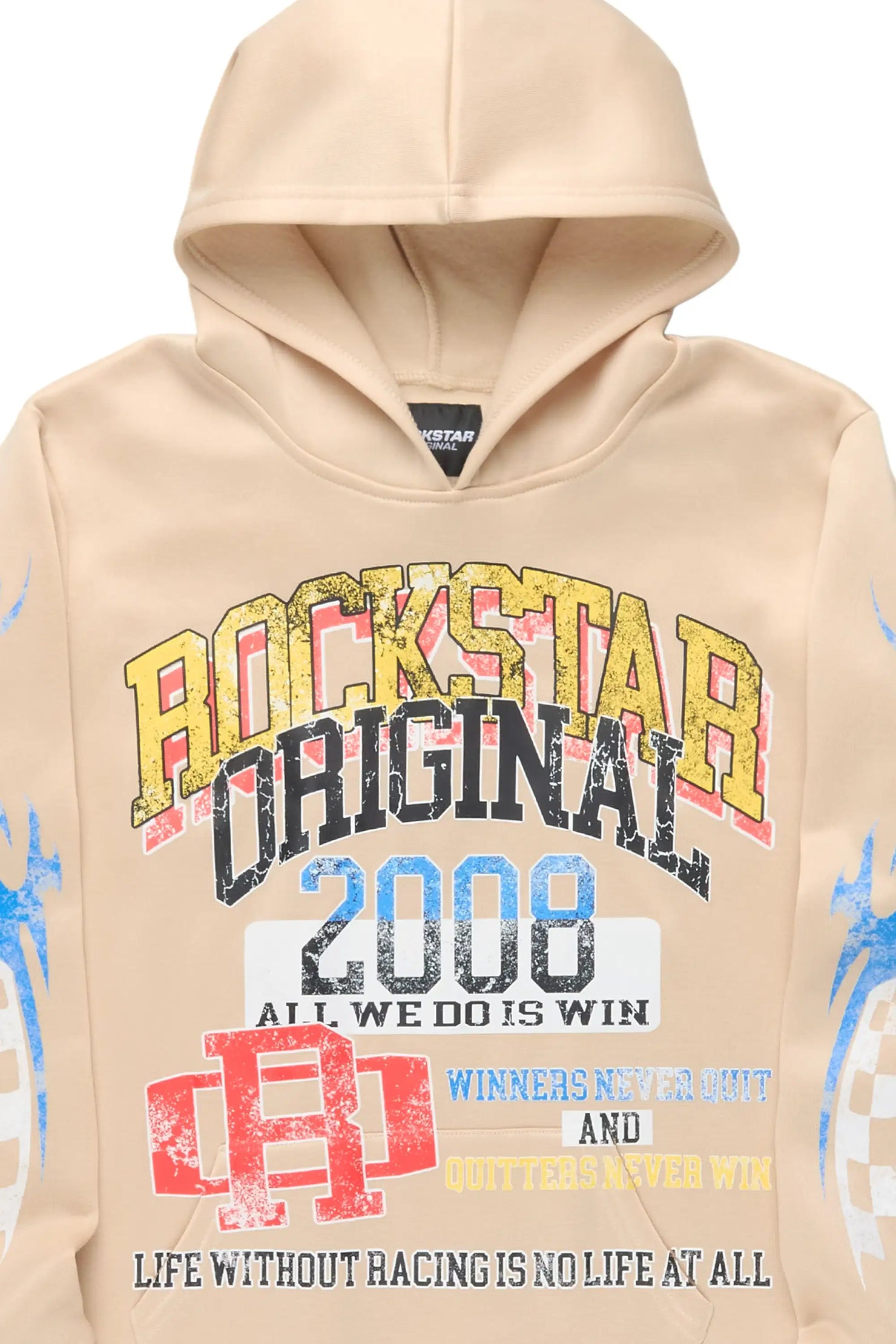 Boys Colorful Race Beige/Multi Graphic Hoodie