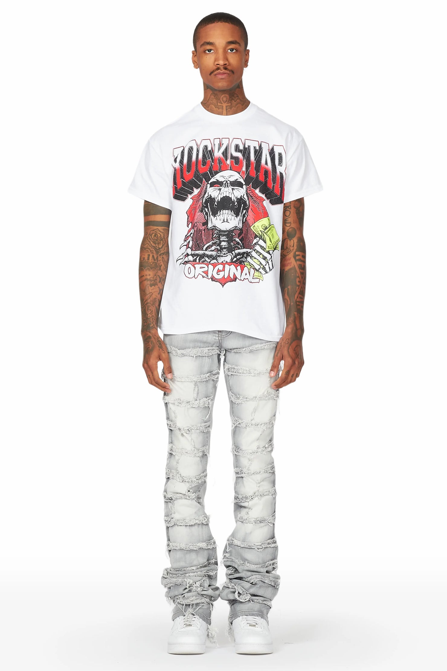 Waylon Grey Frayed Super Stacked Flare Jean