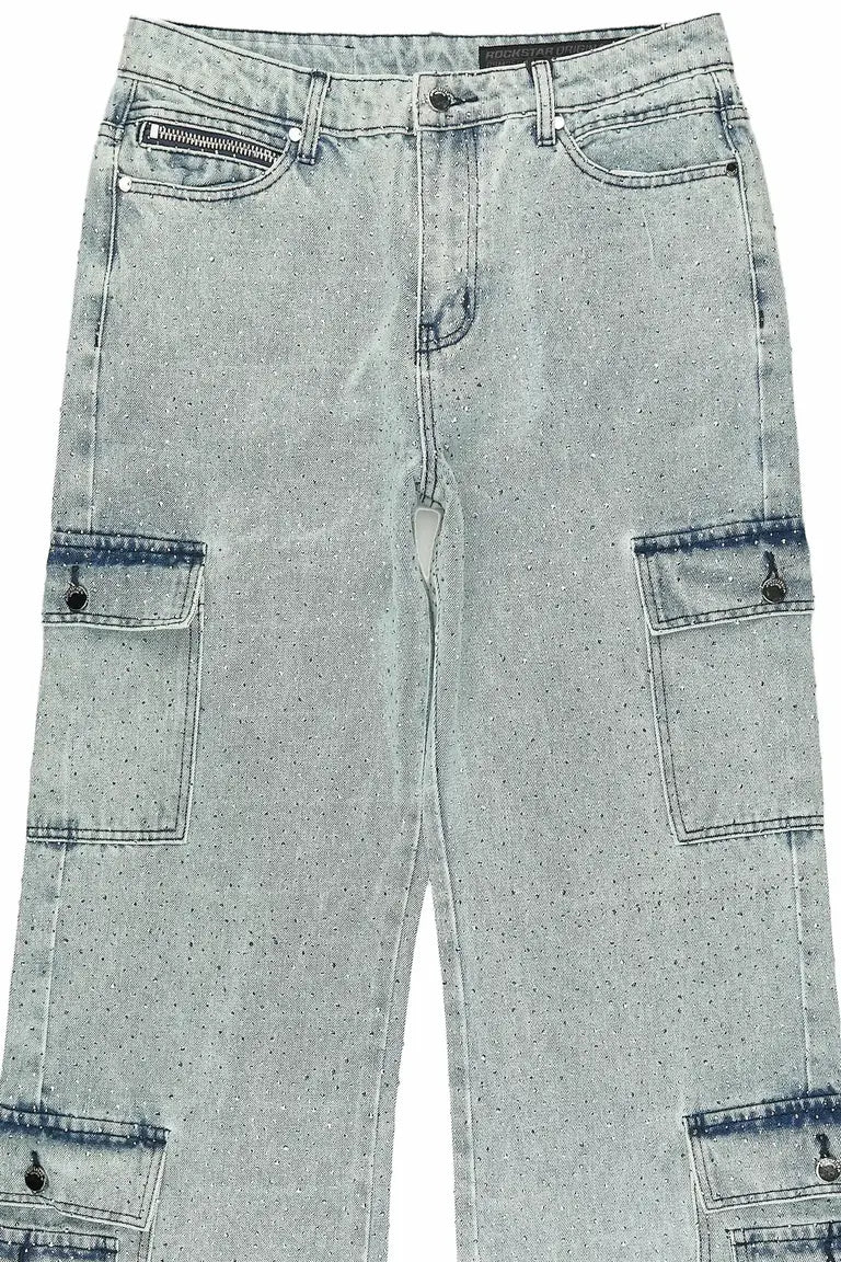 Aeson Light Blue Rhinestone Baggy Fit Jean