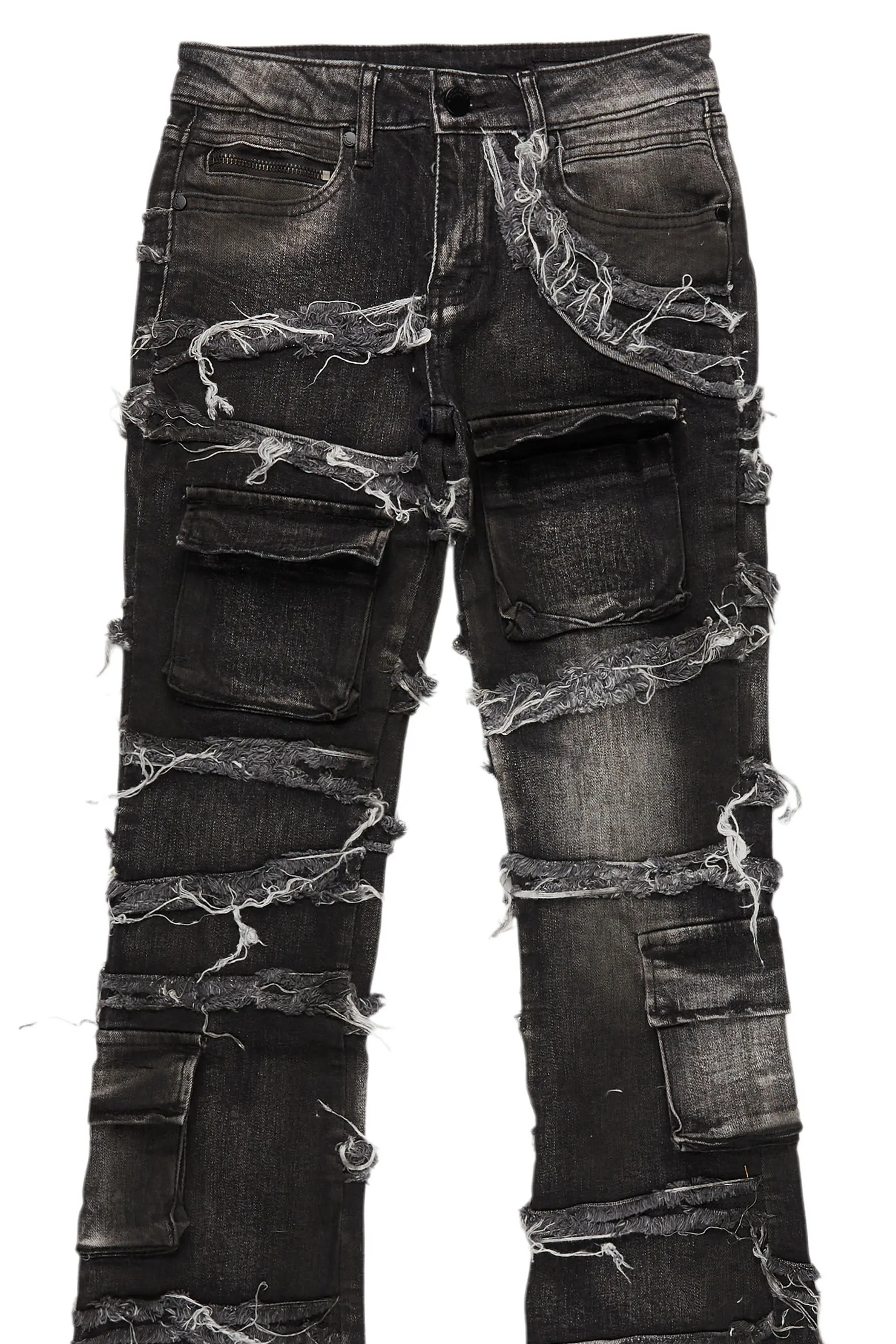 Boys Yves Black Ripped Stacked Flare Cargo Jeans