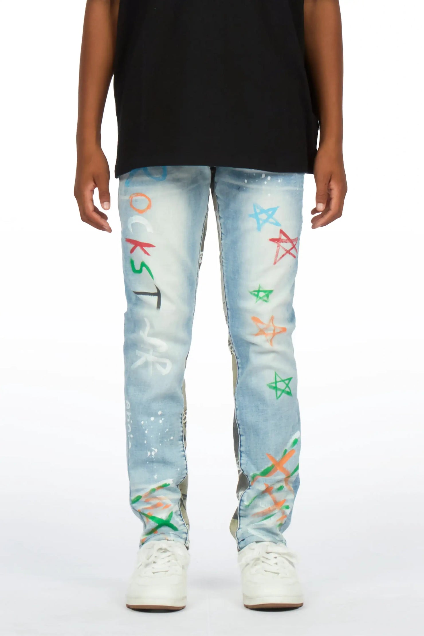 Boys Strass Blue Painted Slim Jean