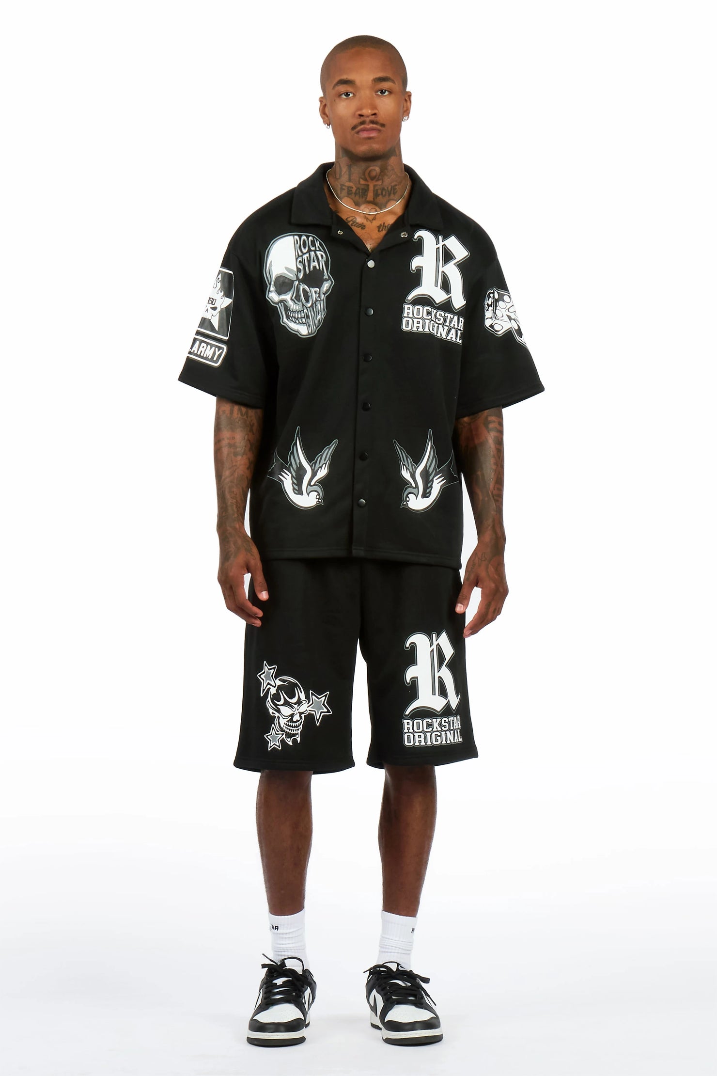 Vidar Black Button Down T-Shirt/Short Set