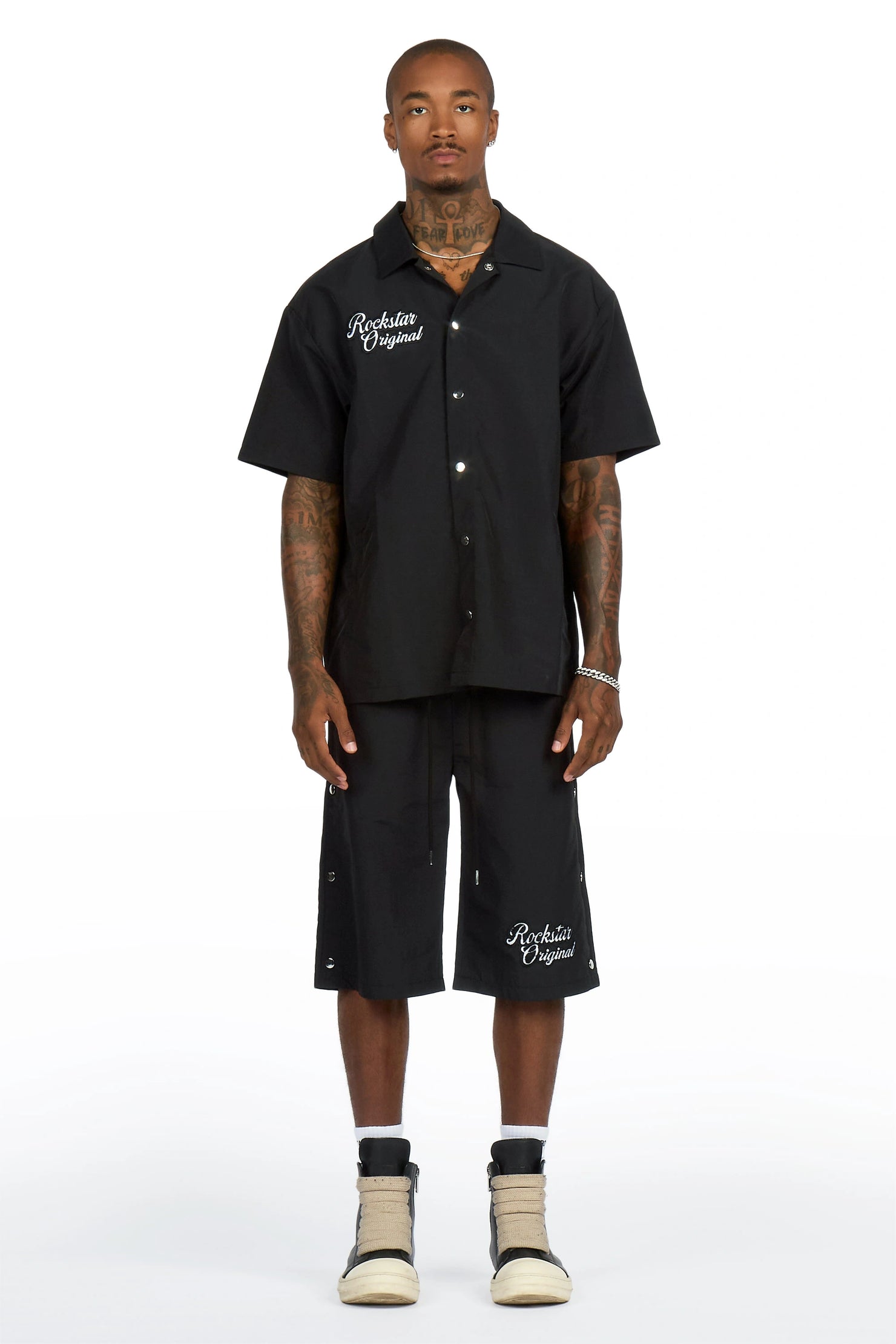 Lustro Black Button Down Shirt/Short Set