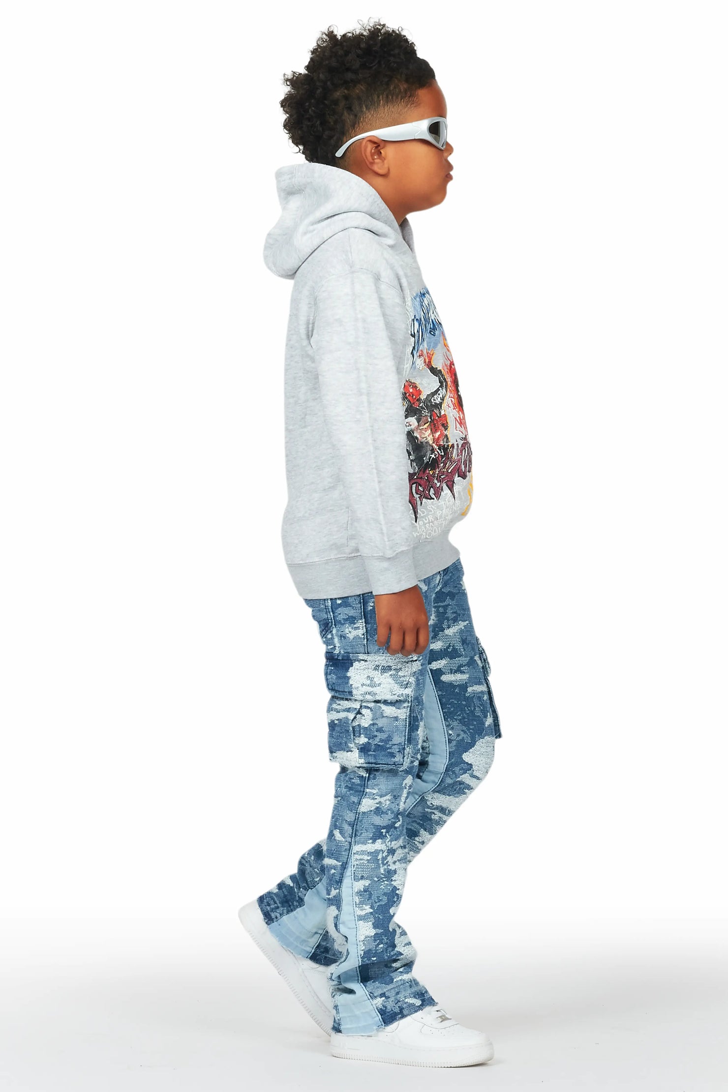 Boys Yooz Grey Hoodie/Stacked Flare Jean Set