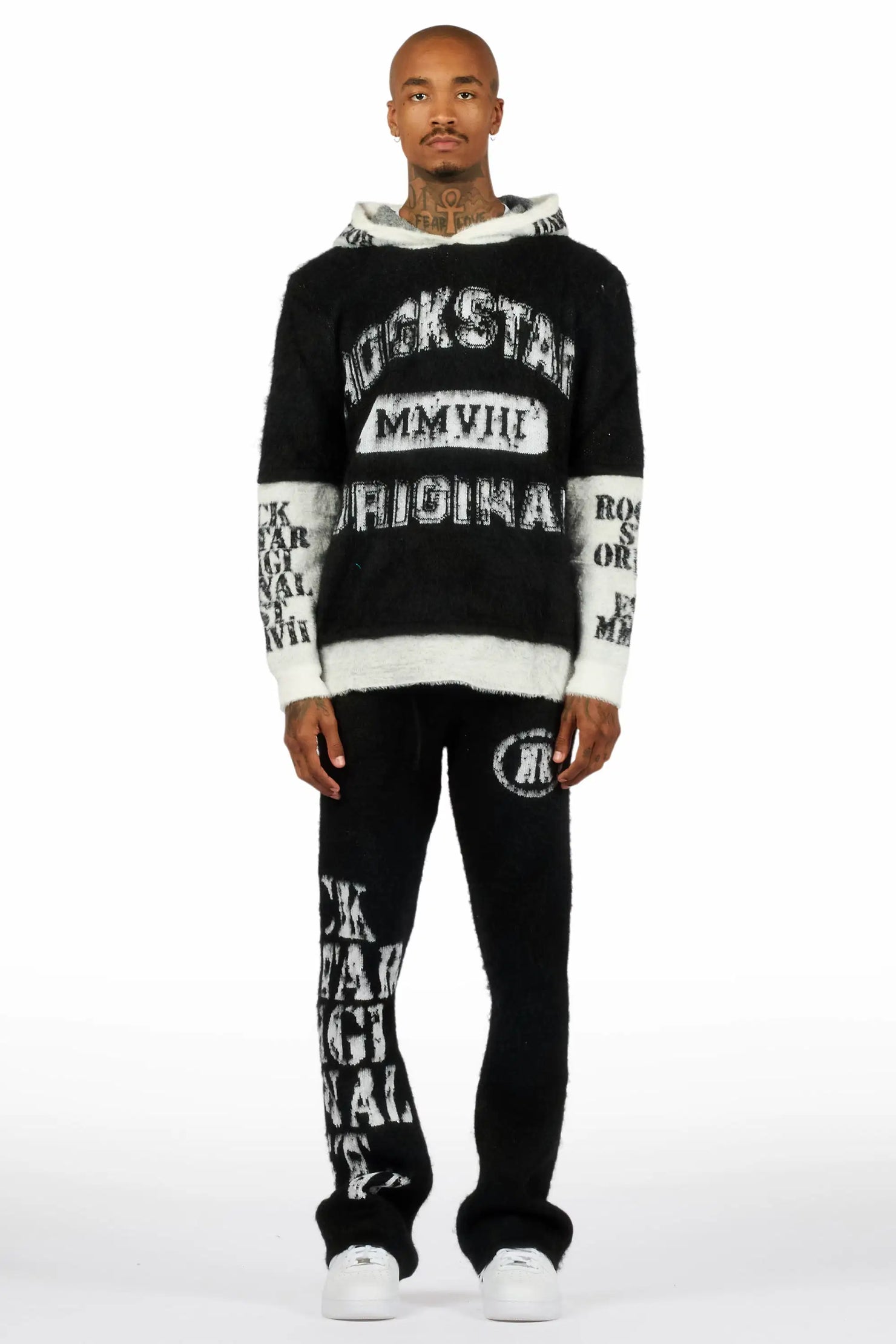 Steri Black Mohair Hoodie Stacked Flare Track Set