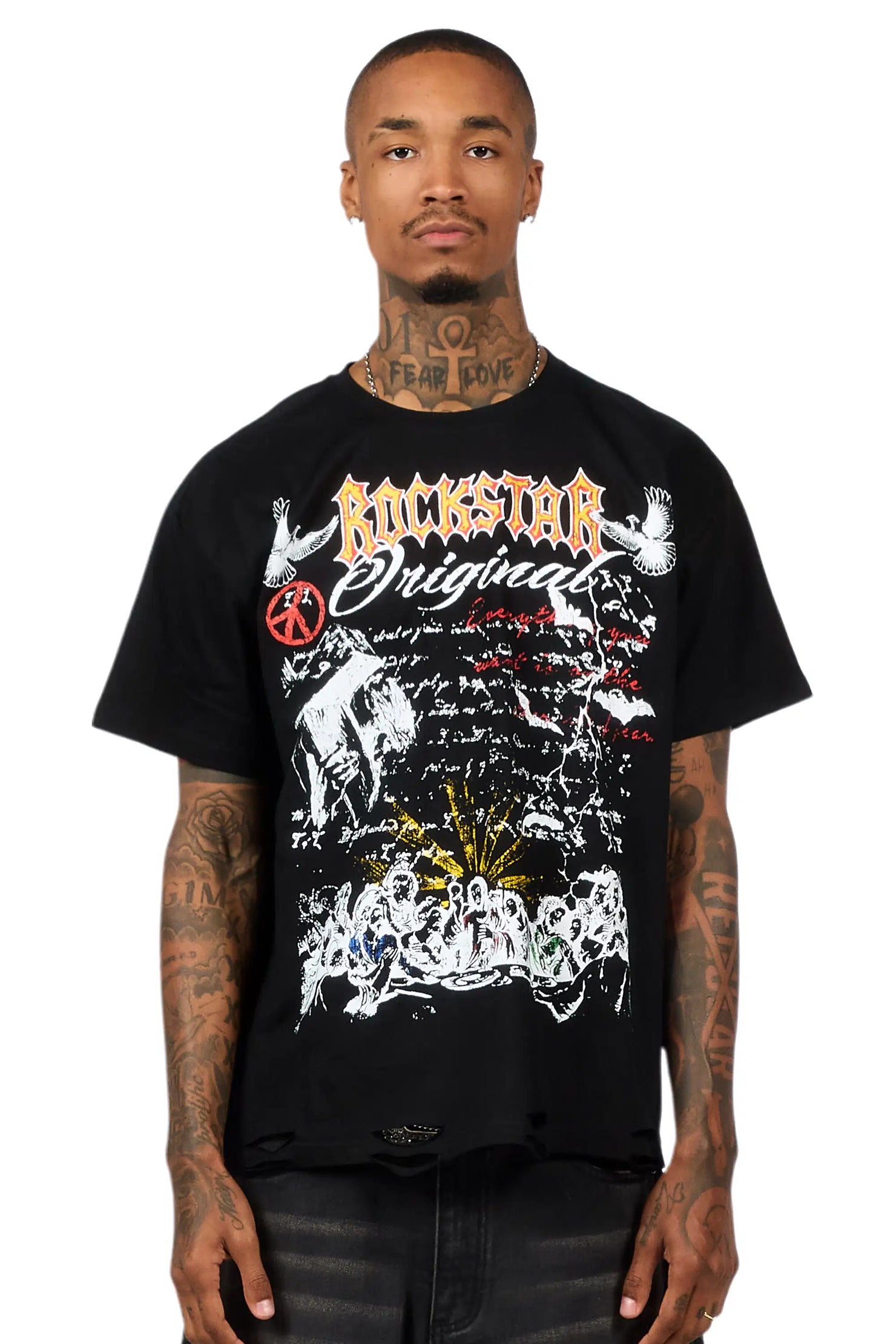 Supper Sketch Black Oversized Graphic T-Shirt