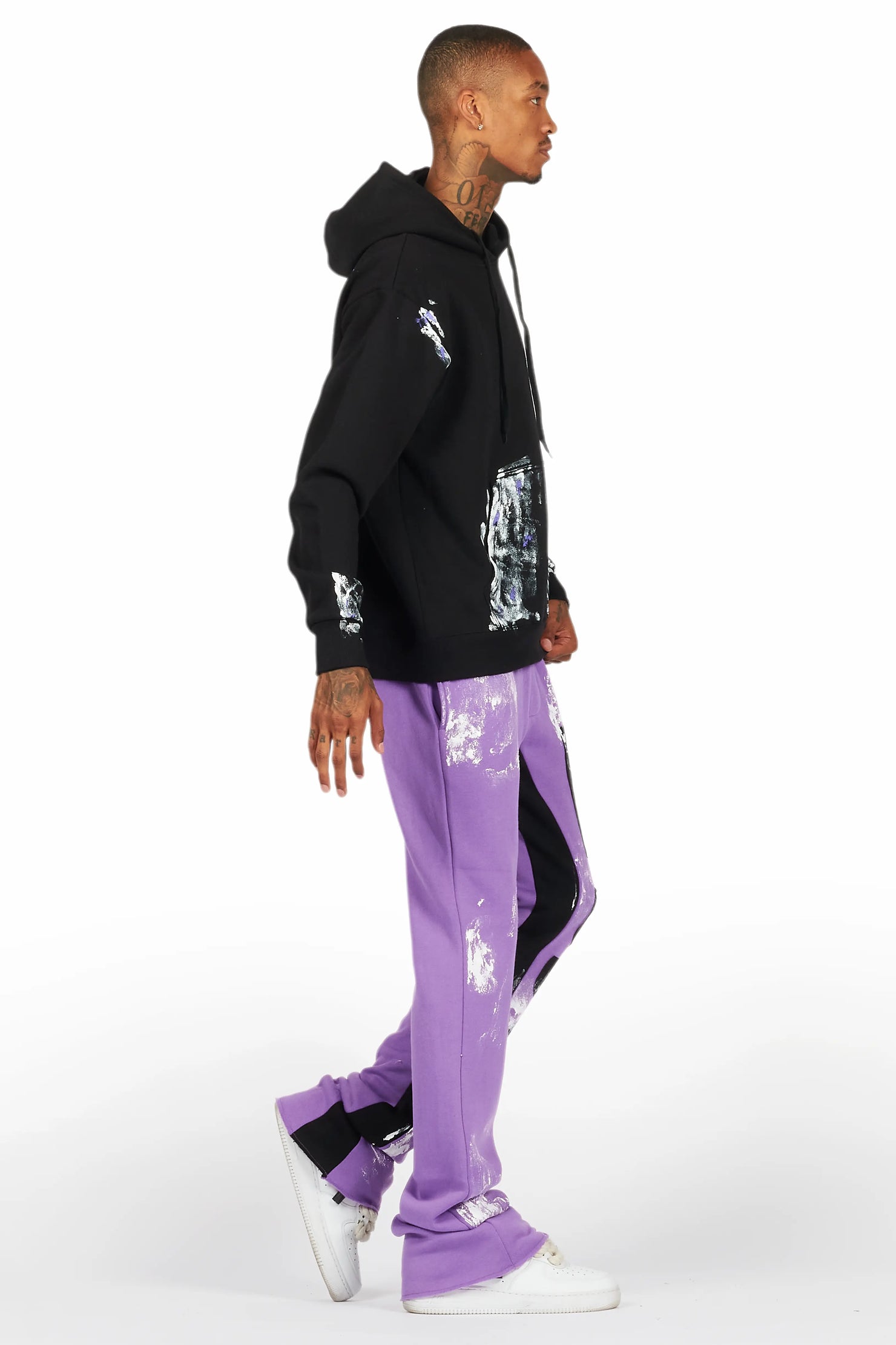 Mattox Black/Purple Hoodie/Baggy Stacked Flare Pant Set