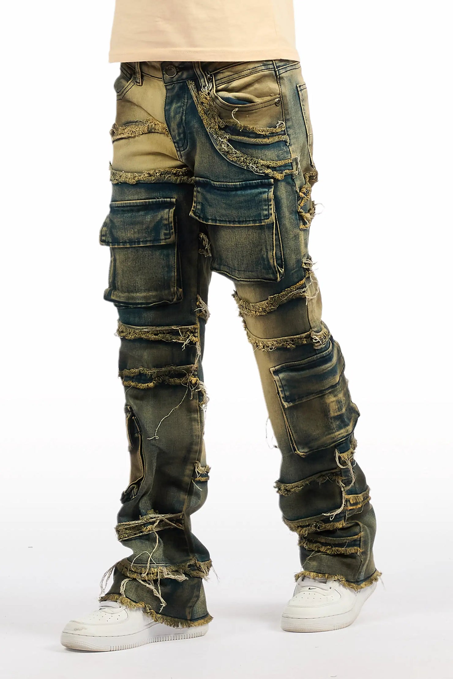 Boys Yves Blue Stacked Flare Cargo Jean