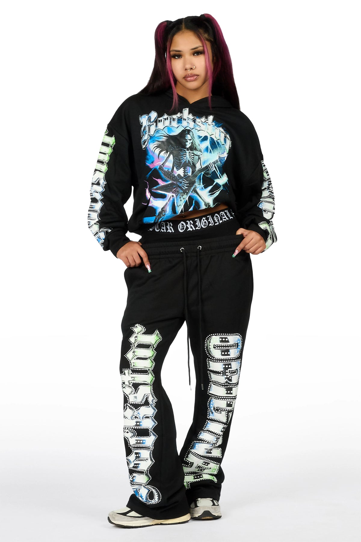 Bayleigh Black Graphic Baggy Fit Track Set