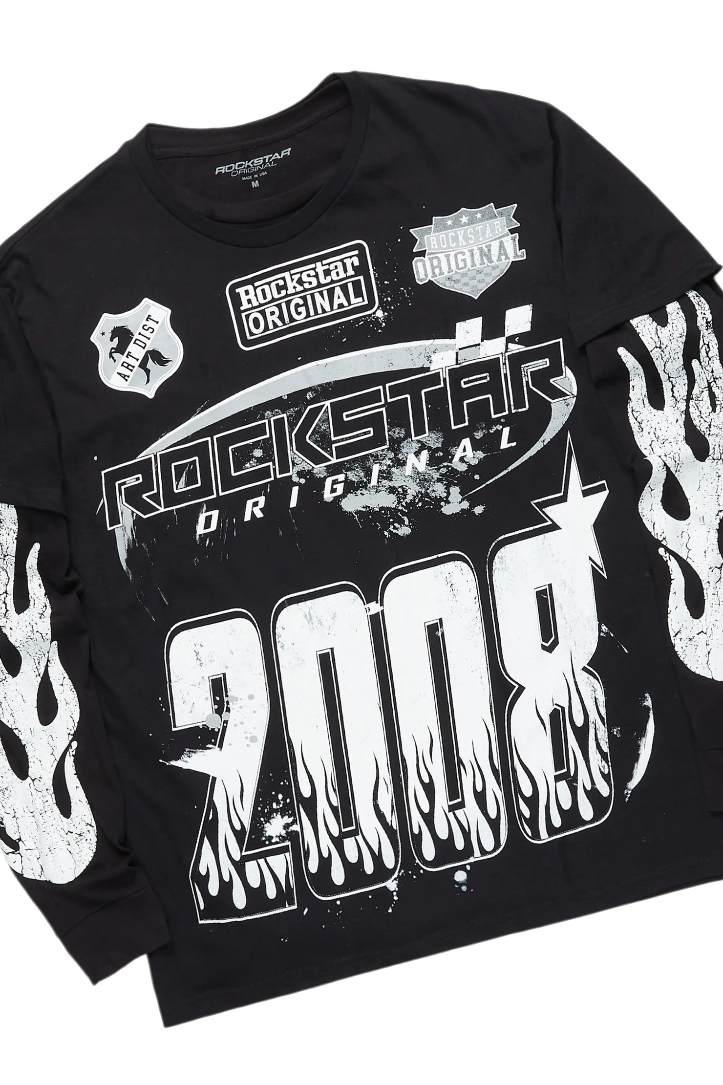 Amos Black Double Layer T-Shirt/Stacked Baggy Pant Set