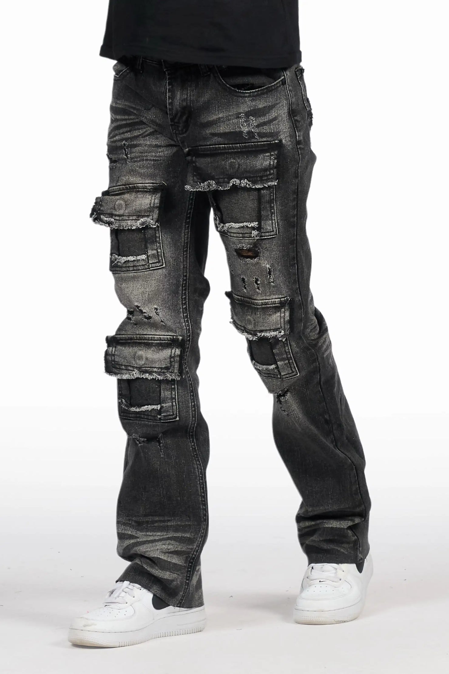 Boys Petrus Black Stacked Flare Jean