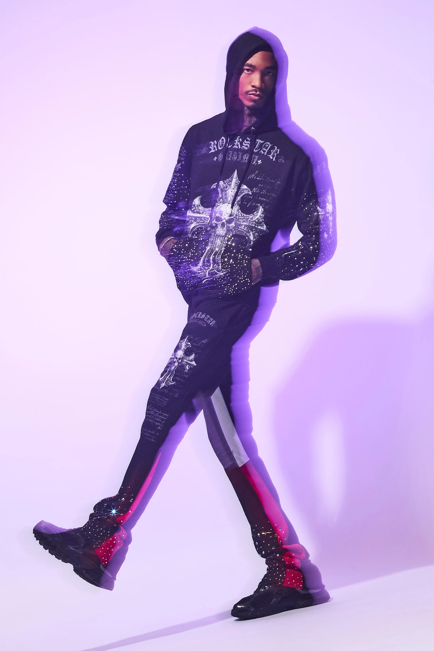 Bowman Black/Multi Rhinestone Hoodie/Stacked Flare Track Set
