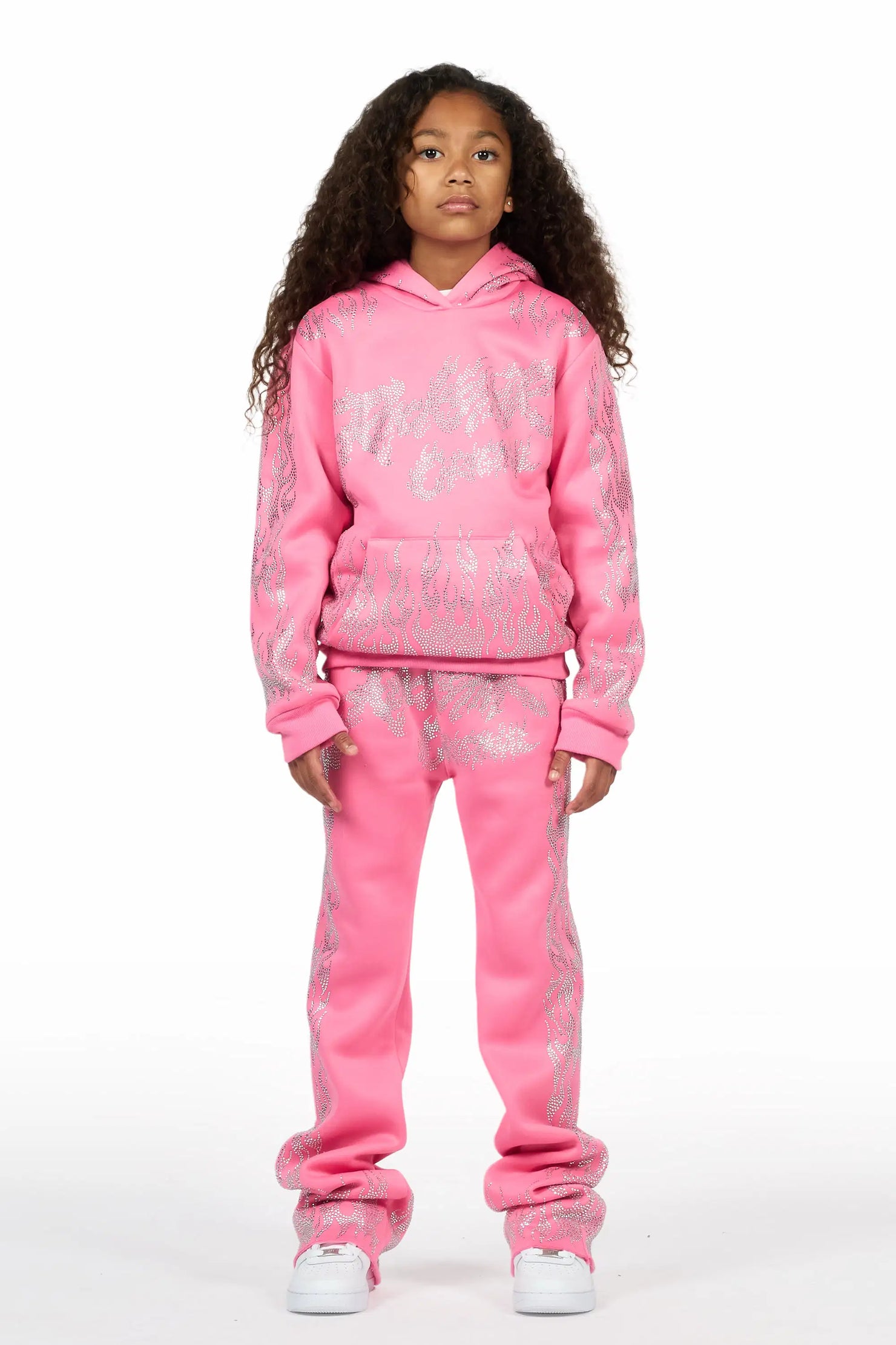Girls Alaena 2.0 Pink Rhinestone Stacked Track Set