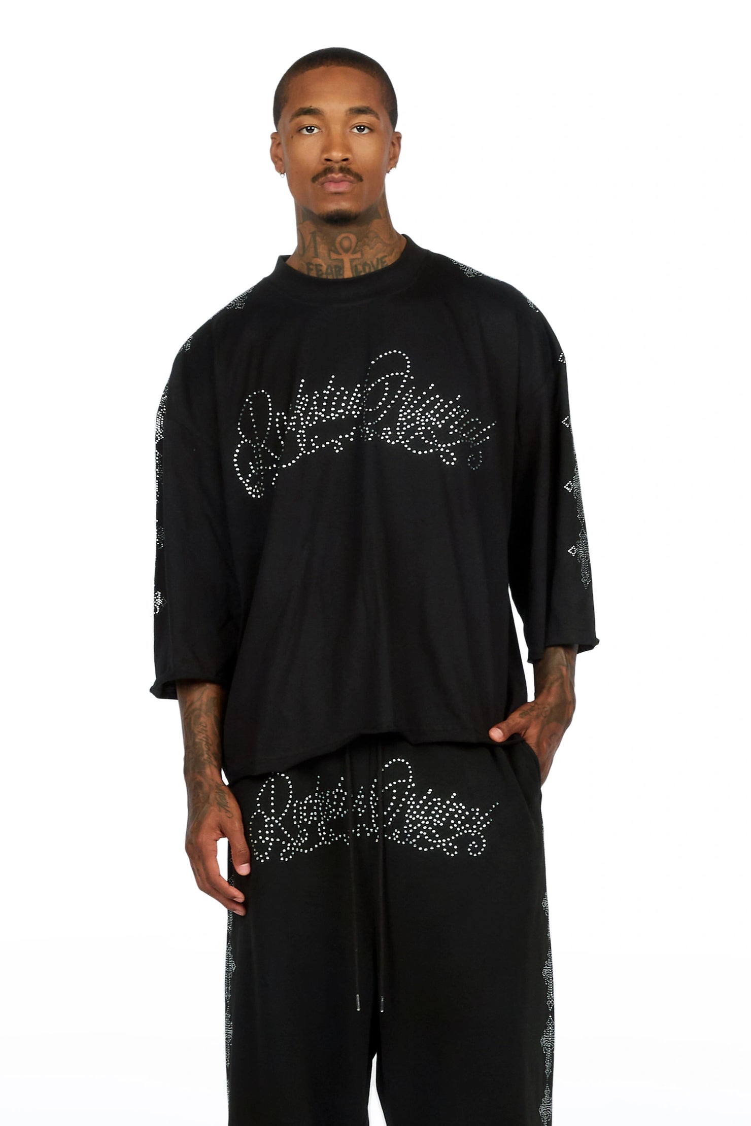 Ferrera Black Rhinestone T-Shirt/Baggy Track Set