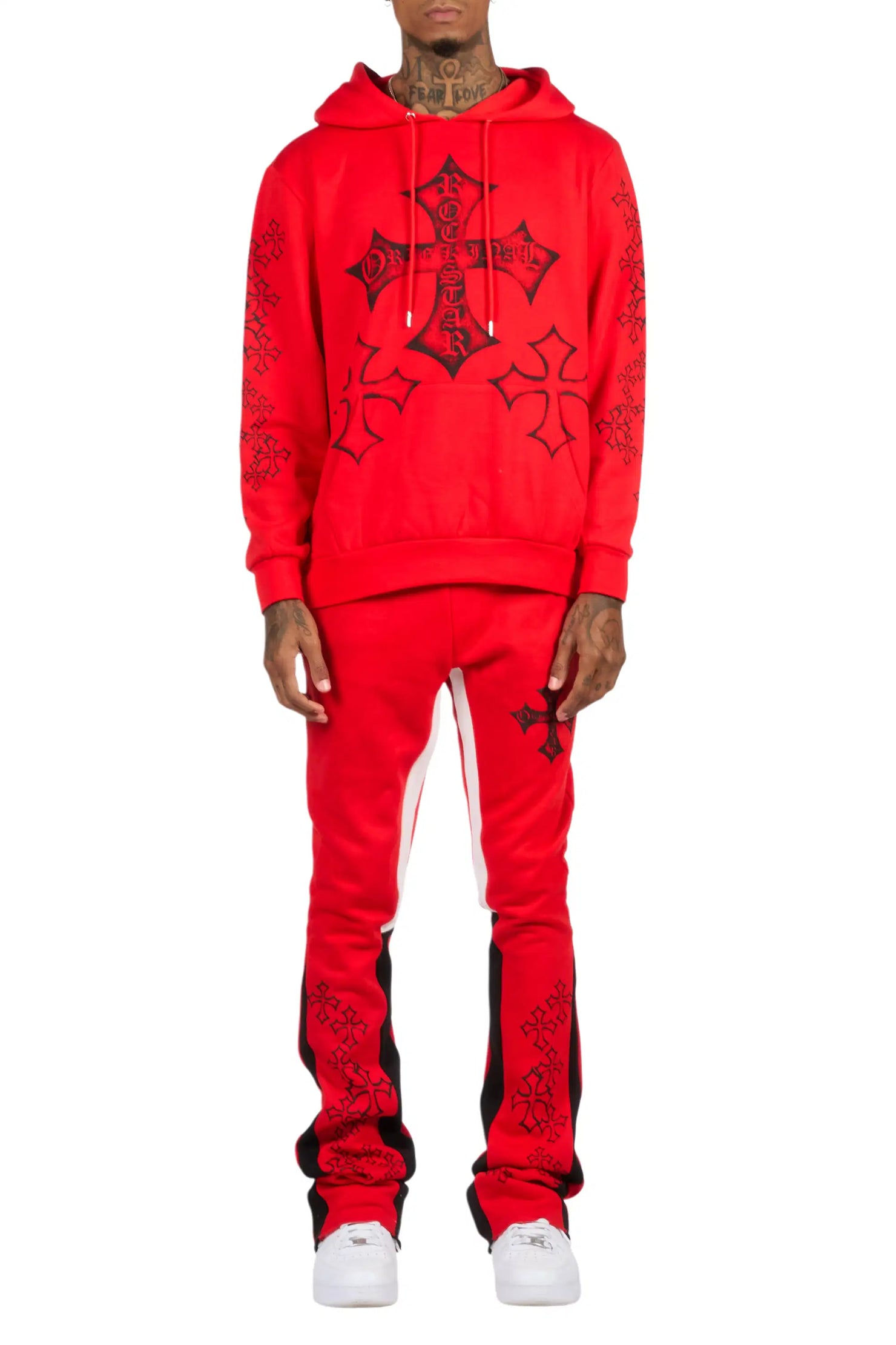 Marzion Red/Black Hoodie/Stacked Flare Track Set