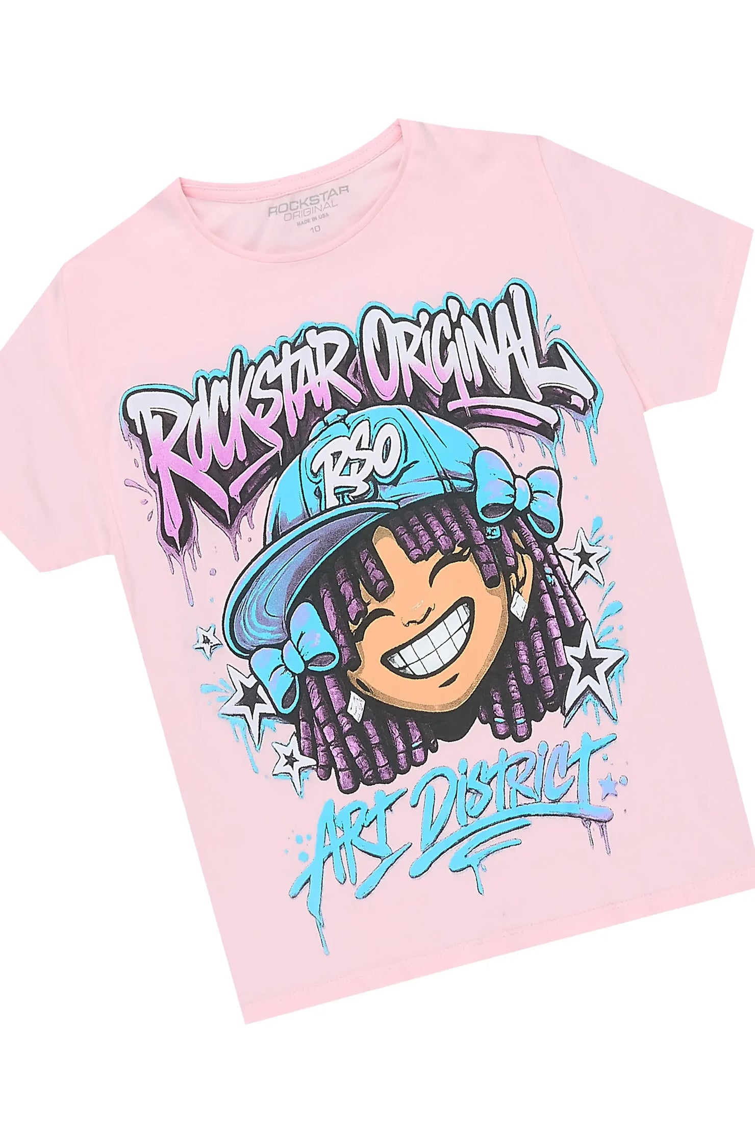 Girls Aze Pink/Light Wash T-Shirt Stacked Jean Set