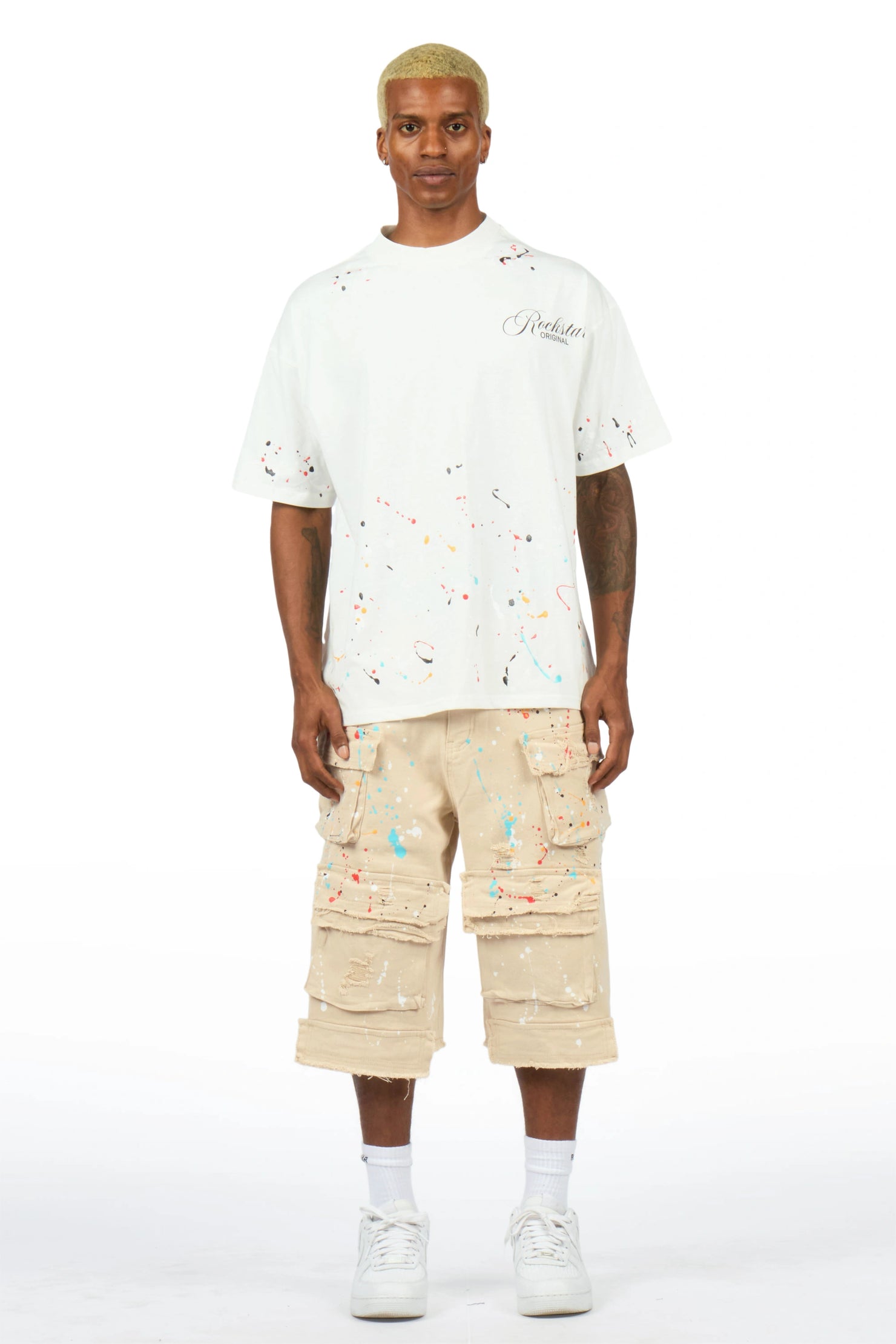 Bunt Beige Graphic T-Shirt Jort Set