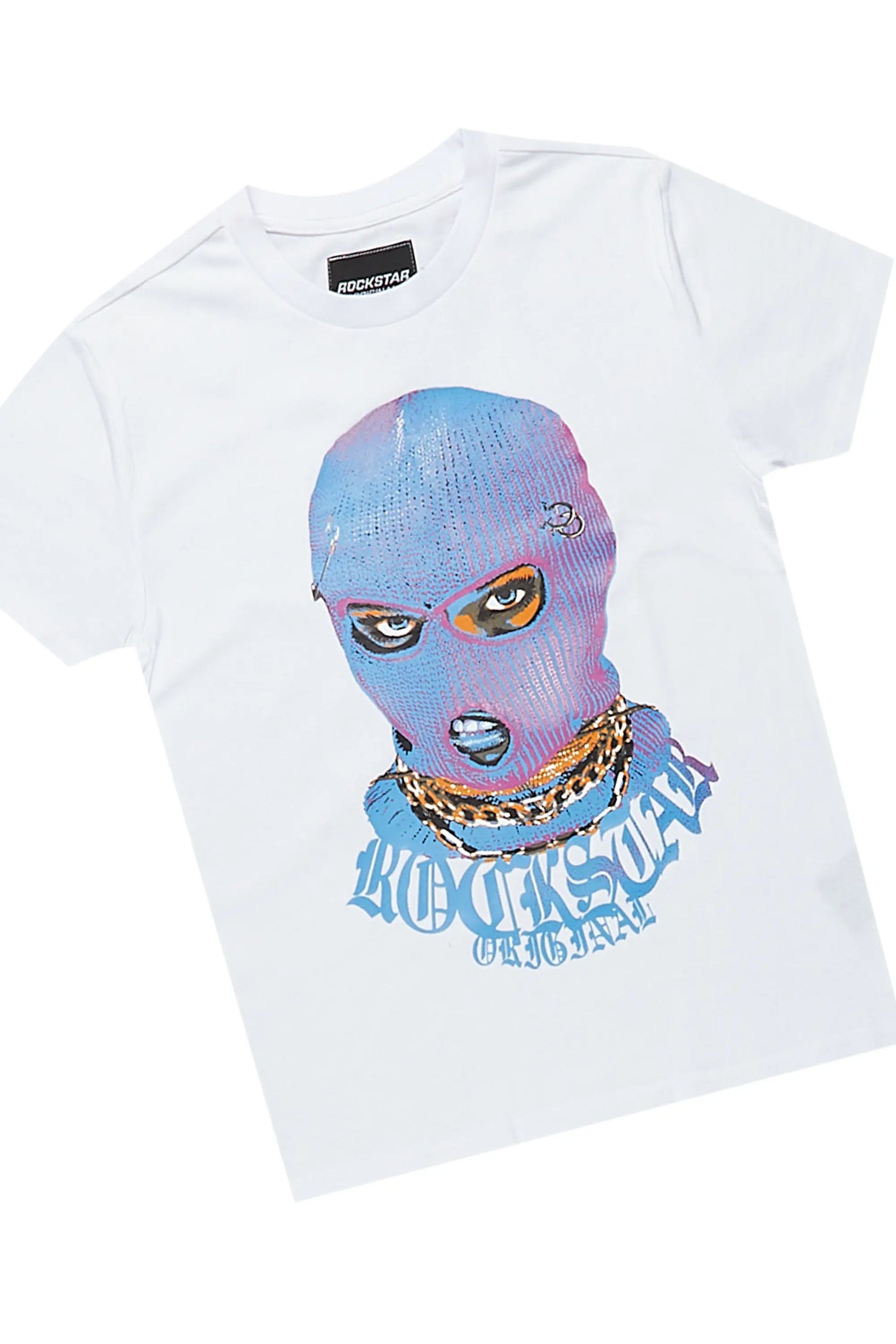 Girls Serilda White/Blue T-Shirt/Denim Short Set