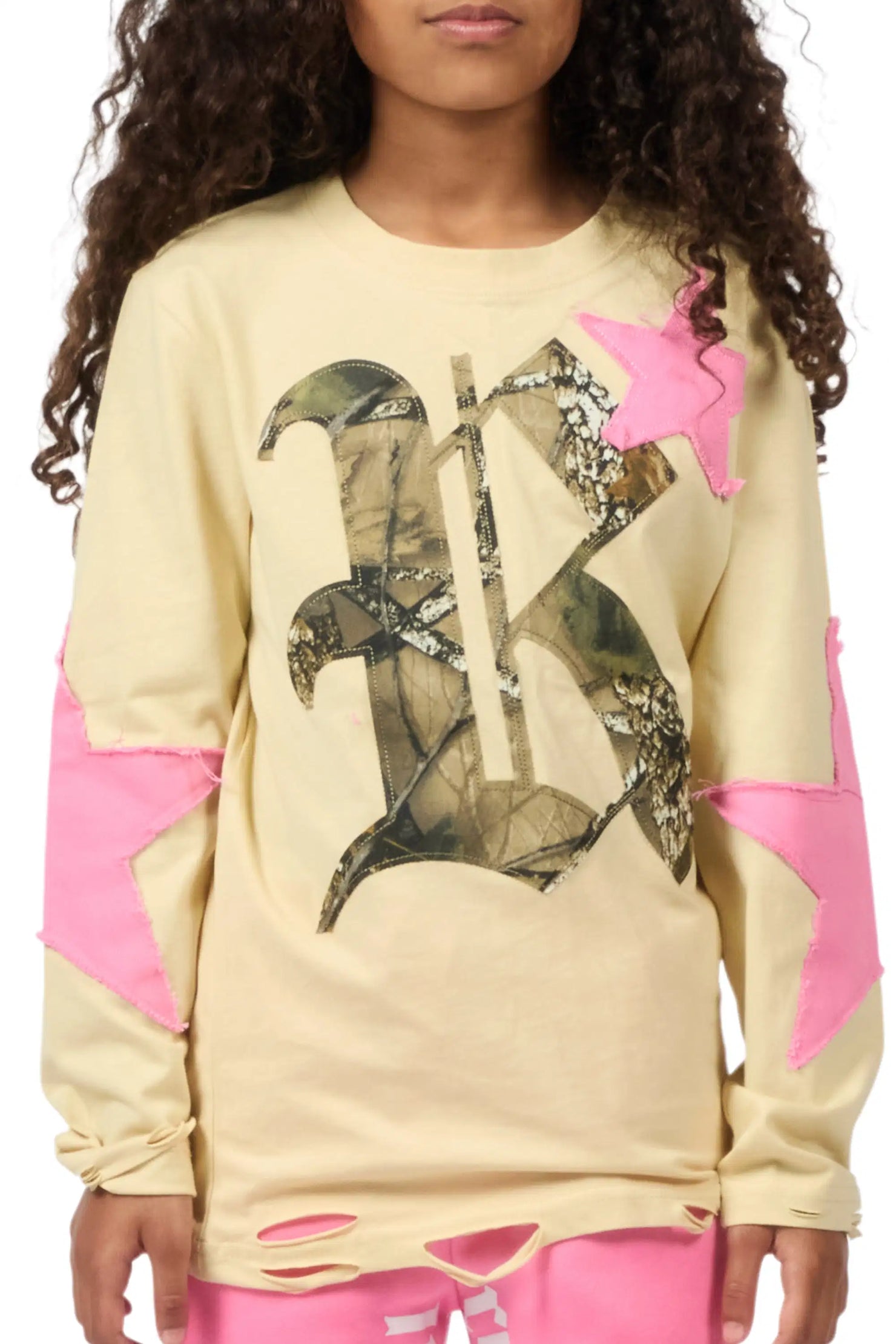 Girls Delgera Beige/Pink L/S T-Shirt
