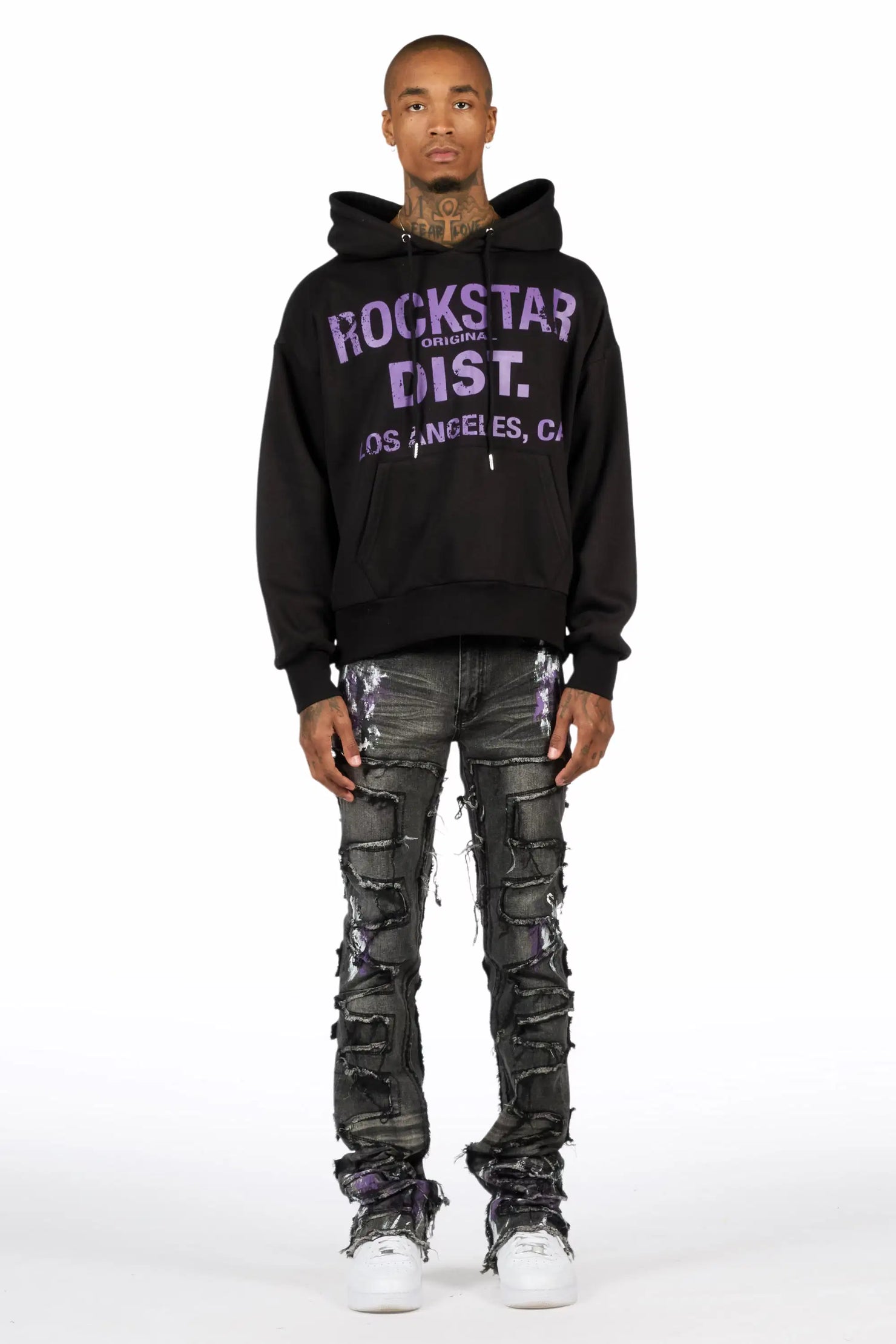 Saxon Purple/Black Hoodie/Stacked Flare Jean Set