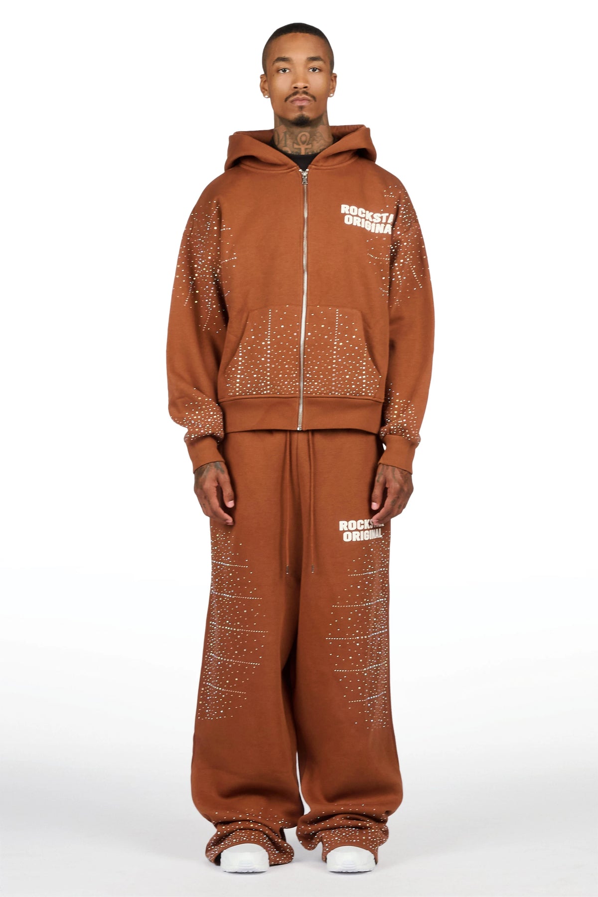 Eoghan Brown Rhinestone Hoodie/Baggy Pant Track Set