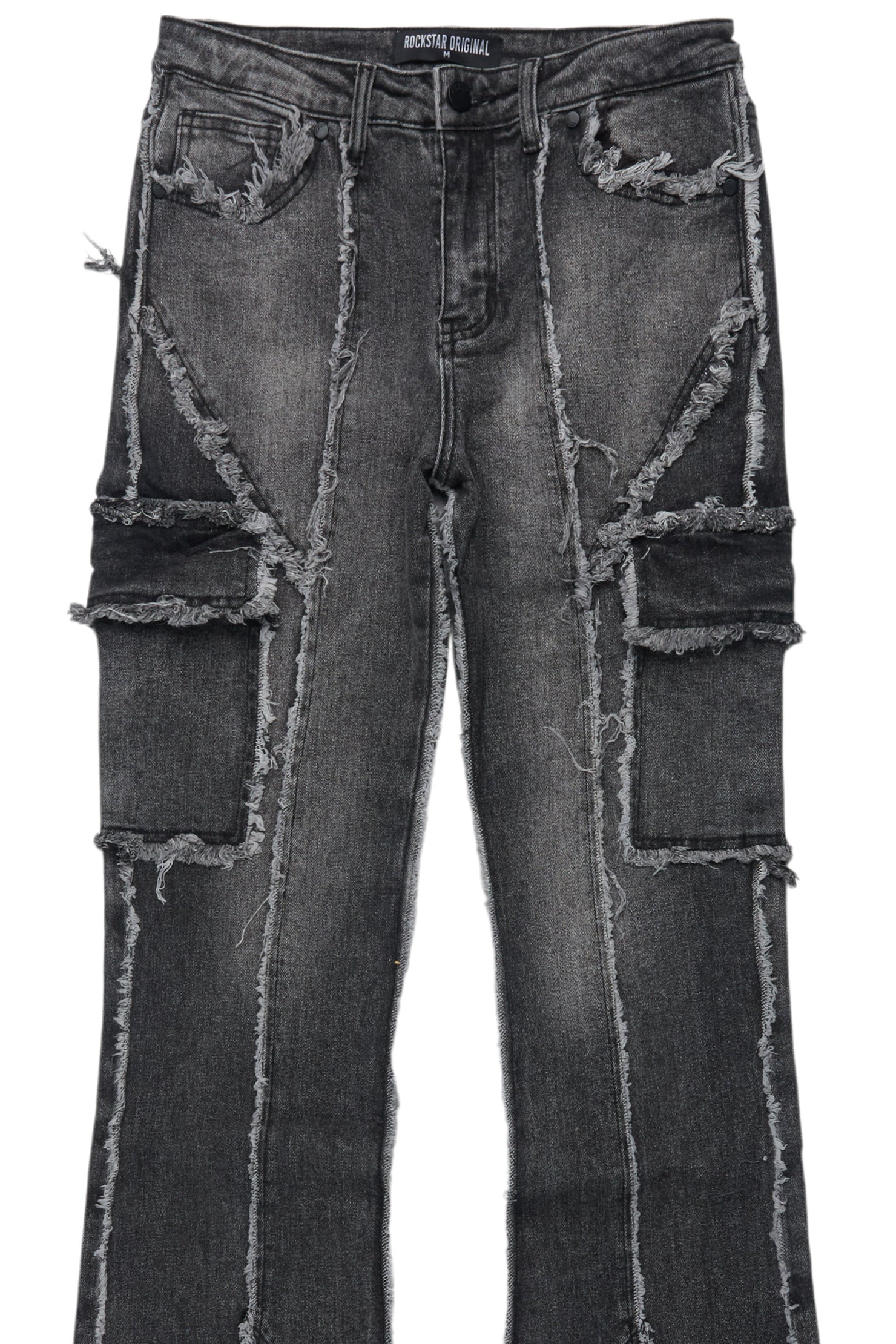 Keshia Dark Grey Wash Stacked Flare Jean