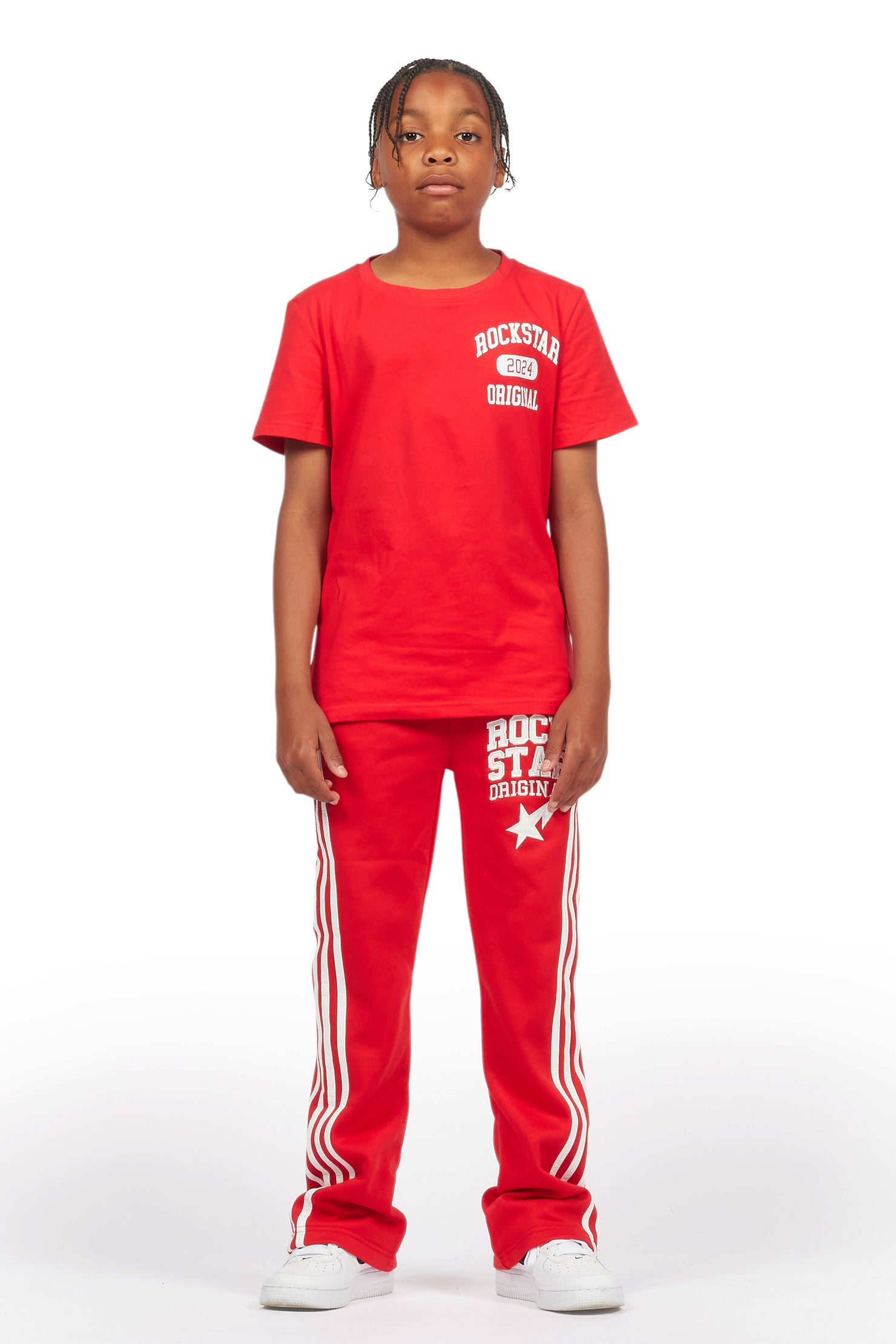 Boys Gerrit Red Stacked Baggy Track Pant