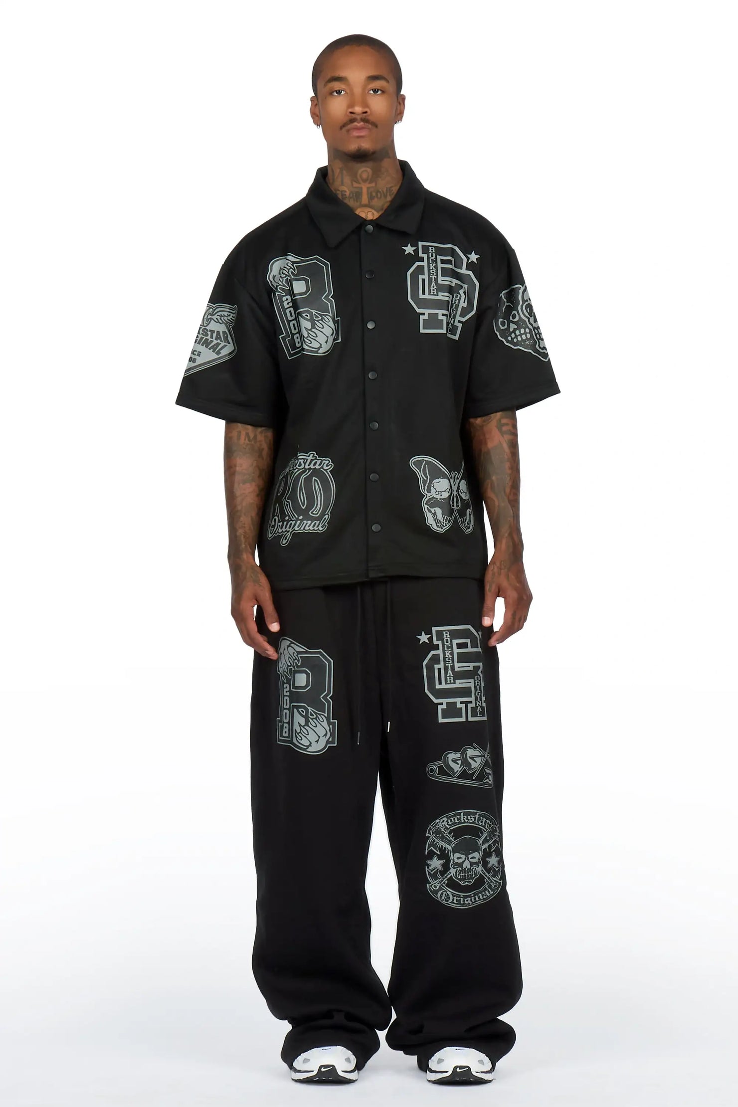 Igor Black Crop Boxy Shirt/Fleece Baggy Track Set