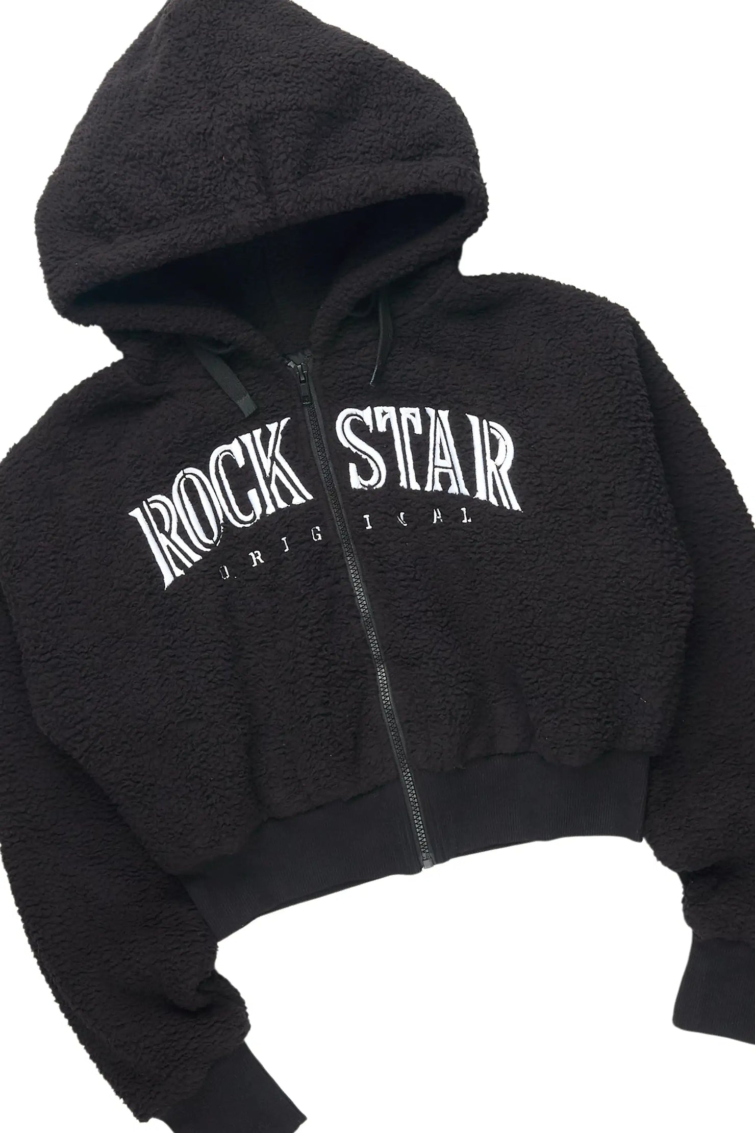 Krystiana Black Sherpa Zip Up Stacked Track Set