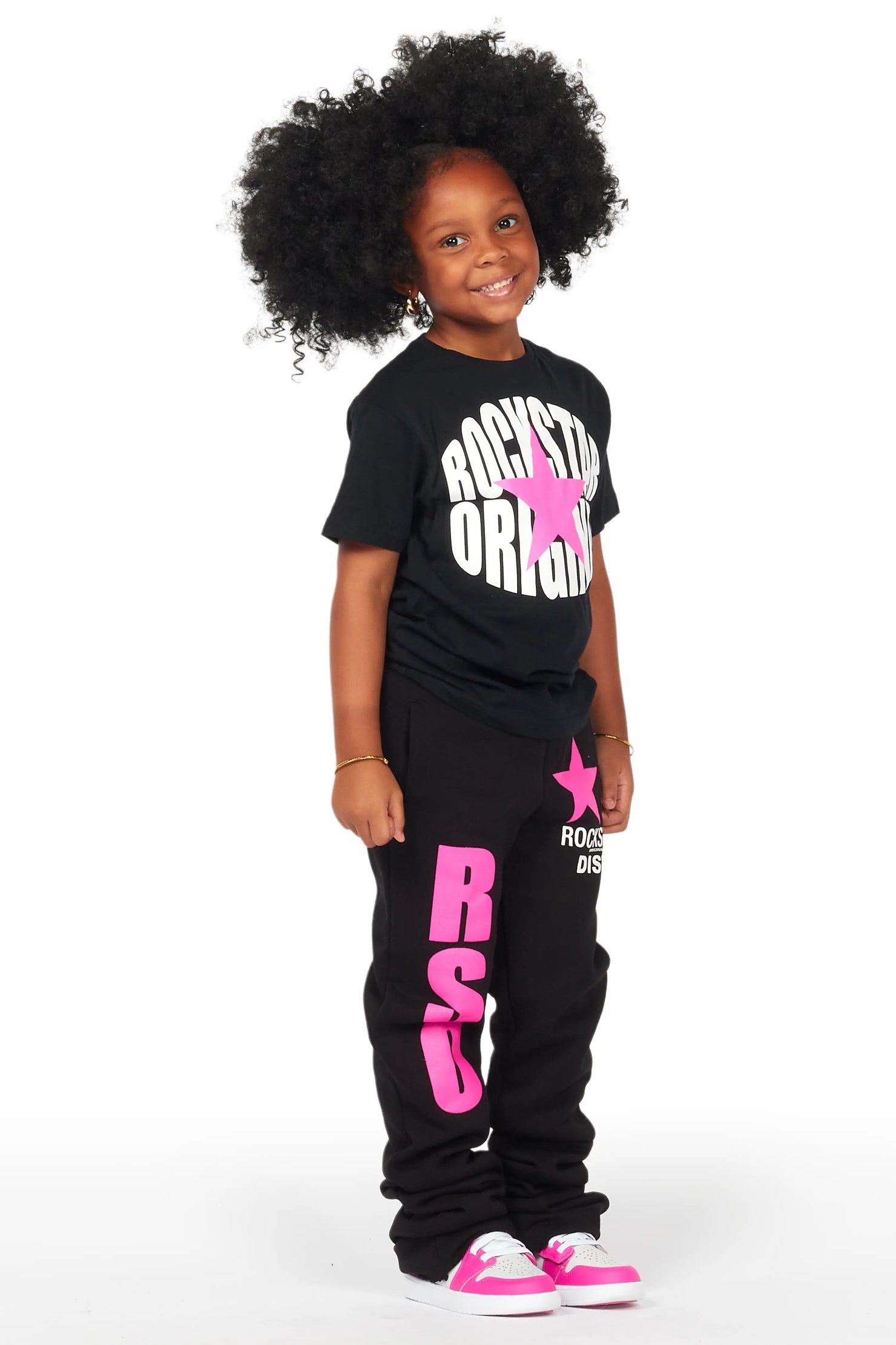 Girls Mia Black T-Shirt Super Stacked Set