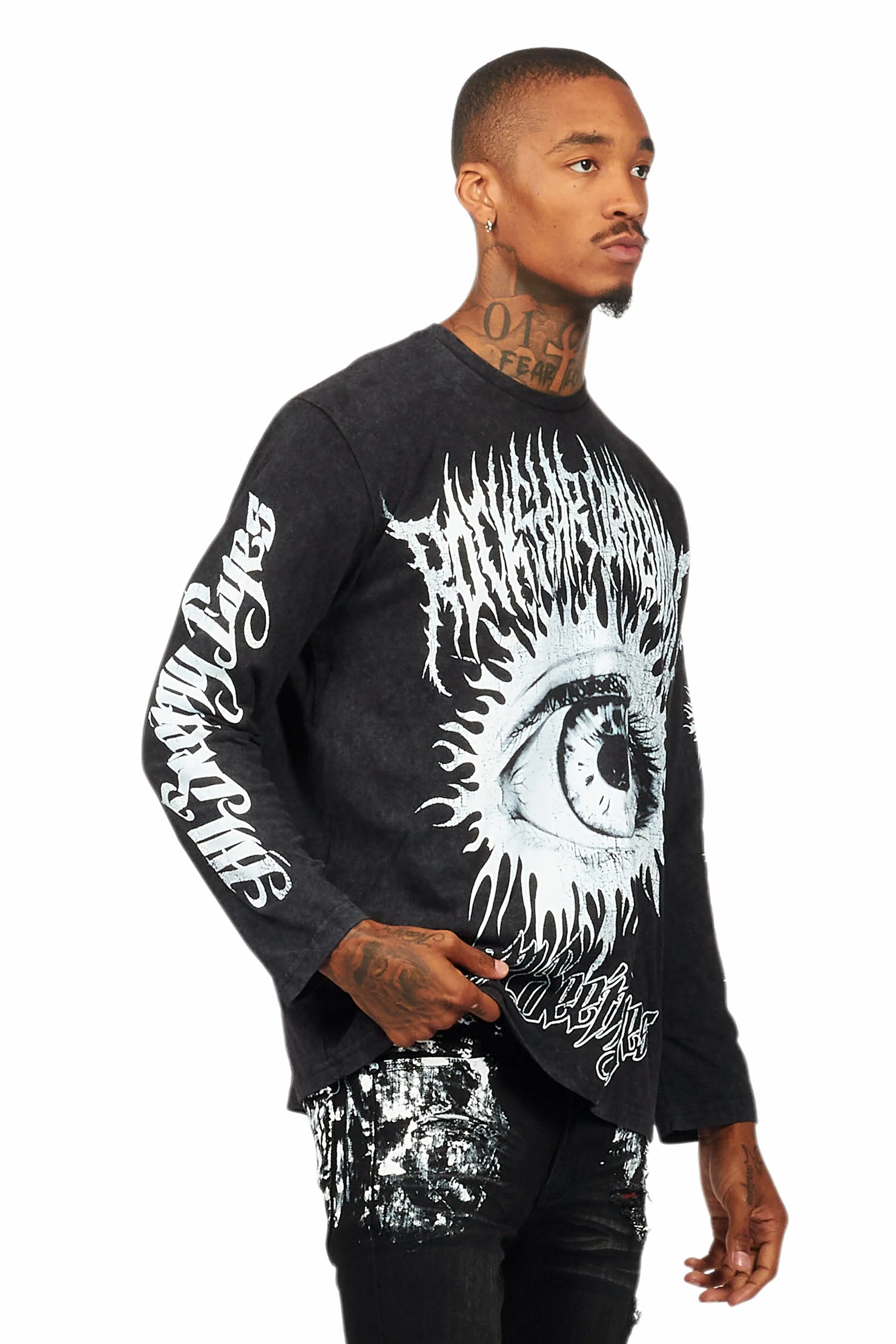 All Seeing Eyes Vintage Black Long Sleeve Graphic T-Shirt