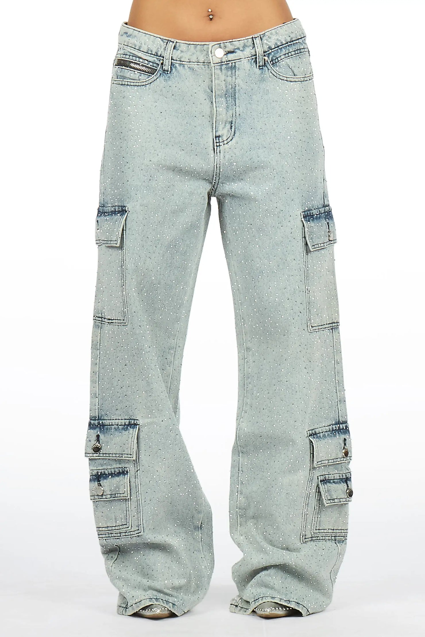Dominika Light Wash Rhinestone Baggy Fit Jean