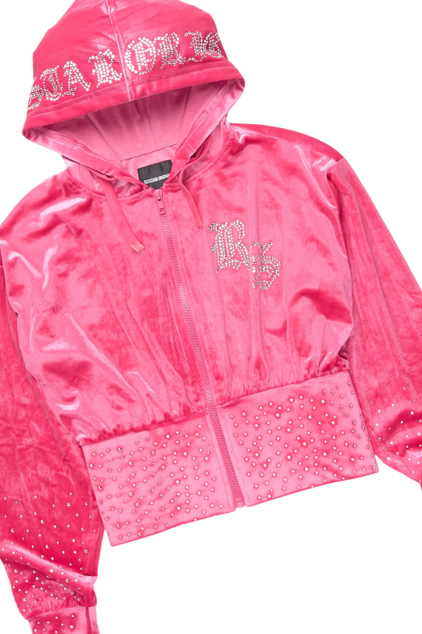 Rachell Hot Pink Rhinestone Velour Stacked Track Set