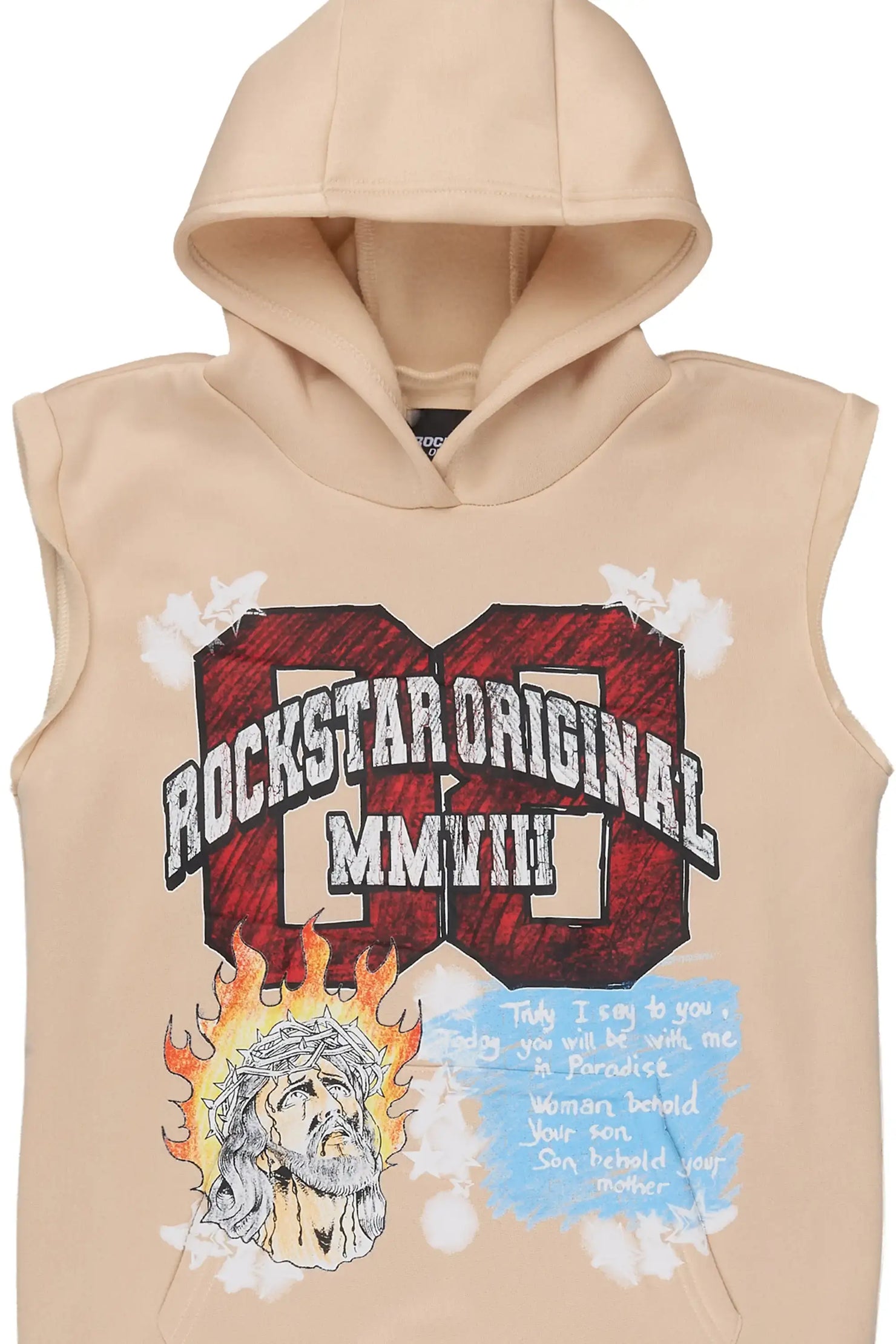 Boys Jesus Crayon Beige Cut Sleeve Hoodie
