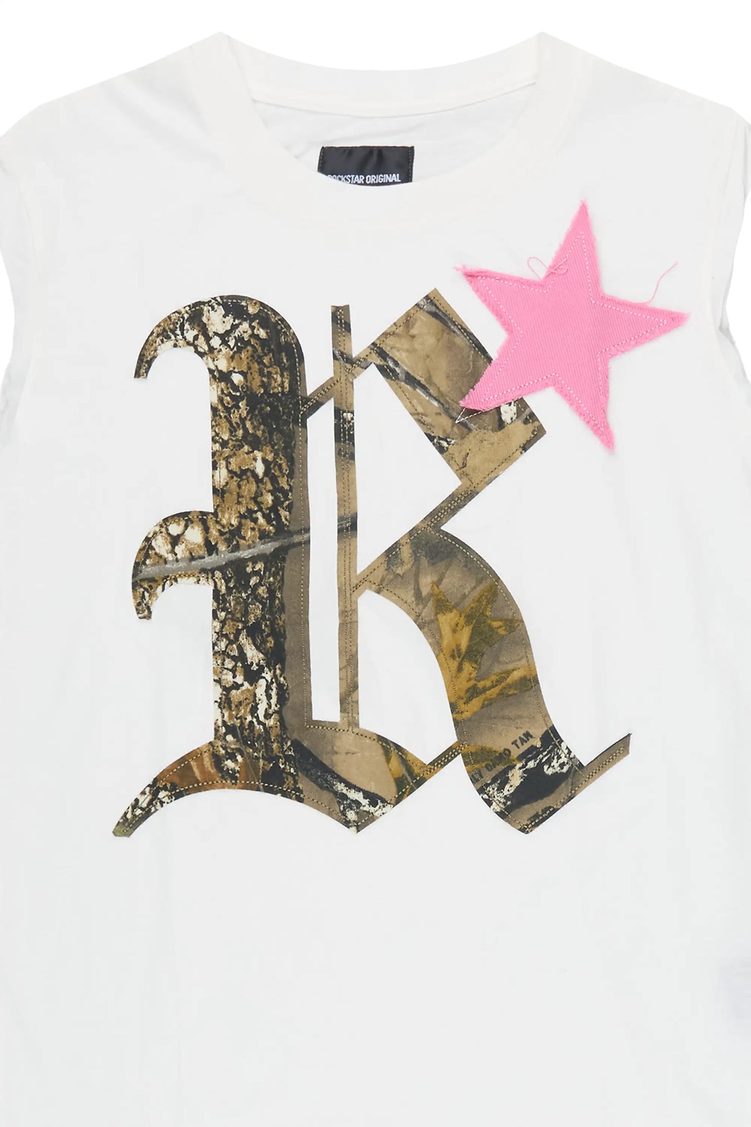 Girls Delgera White/Pink Cut Off Graphic T-Shirt