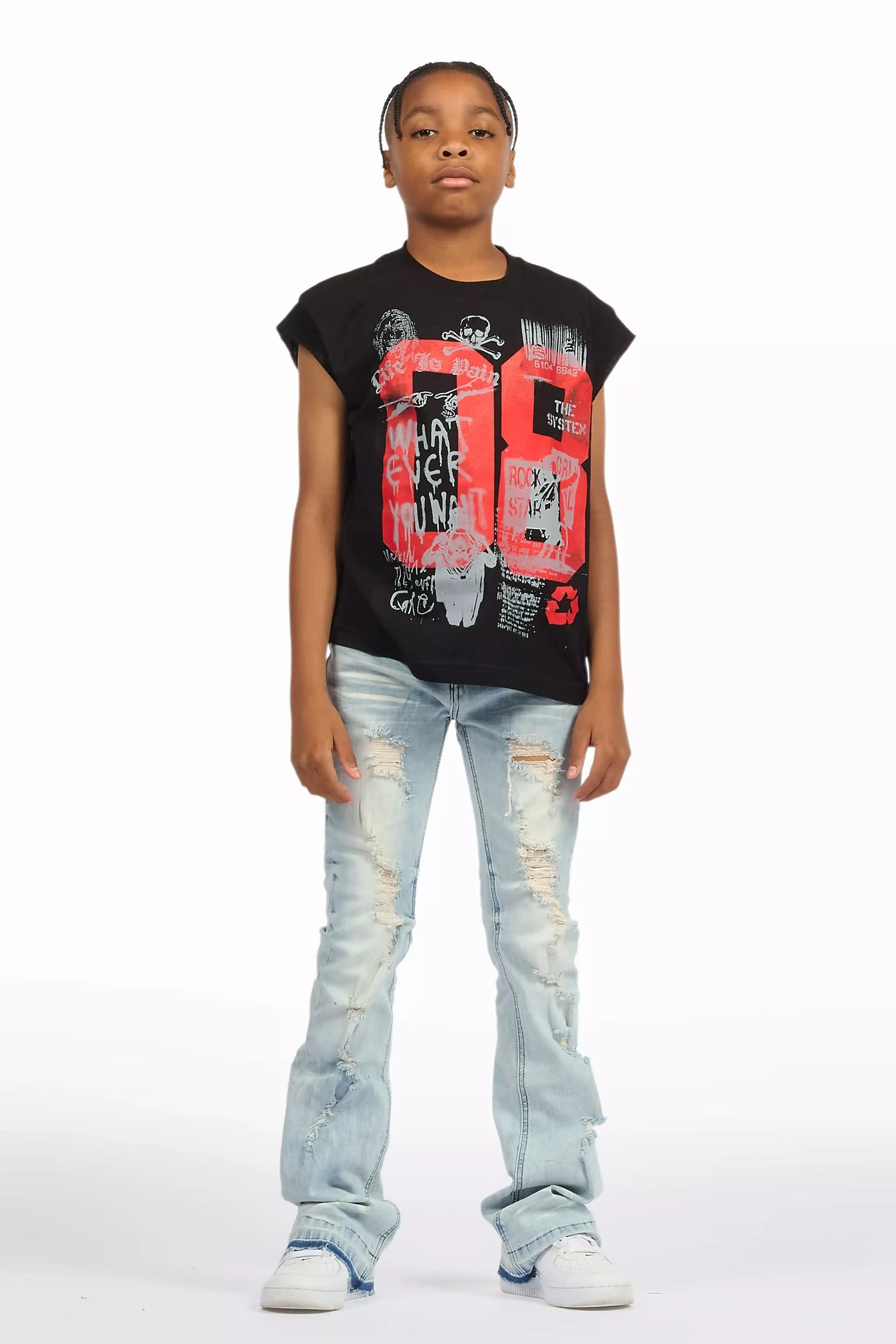 Boys Zahir Blue Slim Stacked Flare Jean