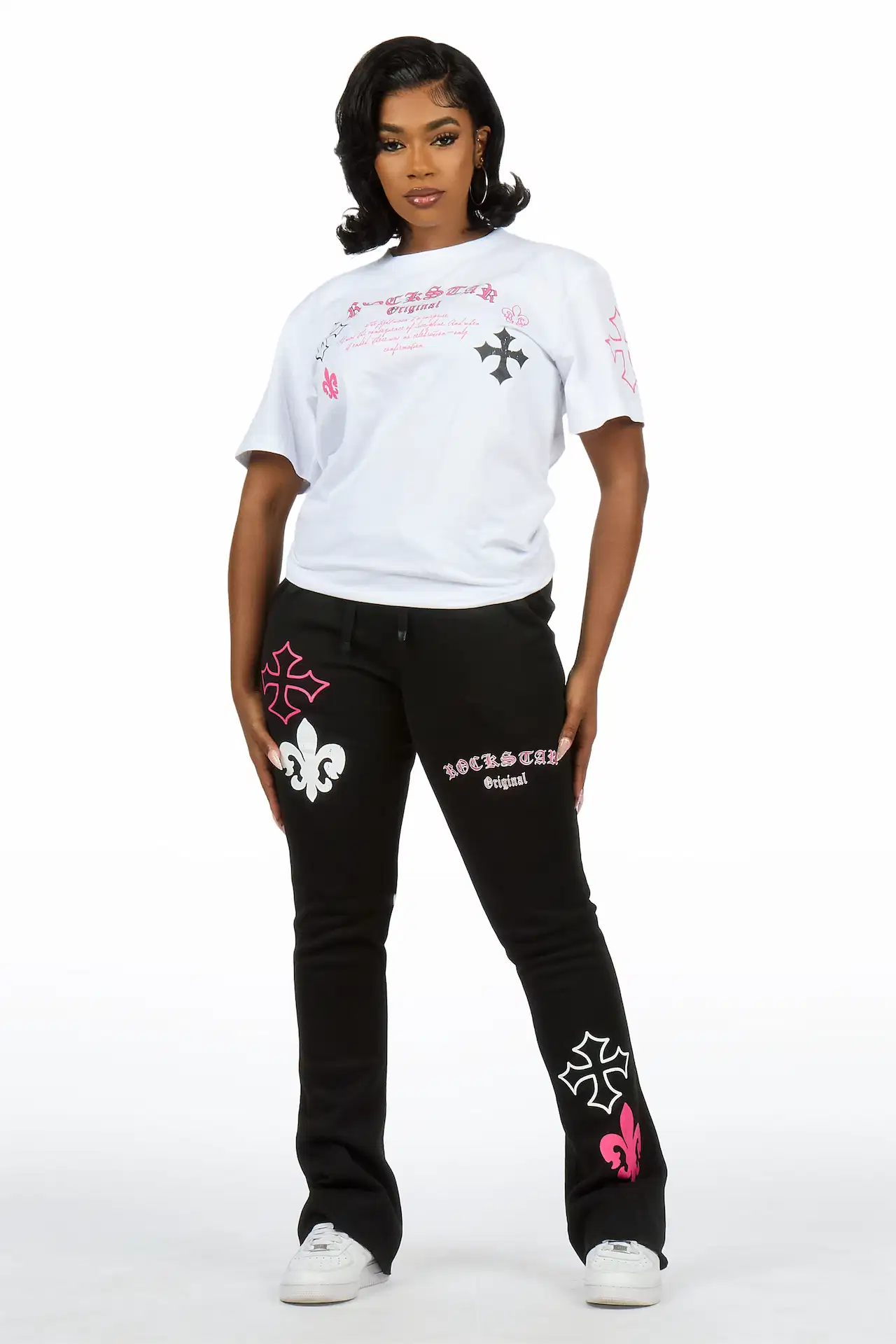 Deshunique White/Black T-Shirt Stacked Track Set