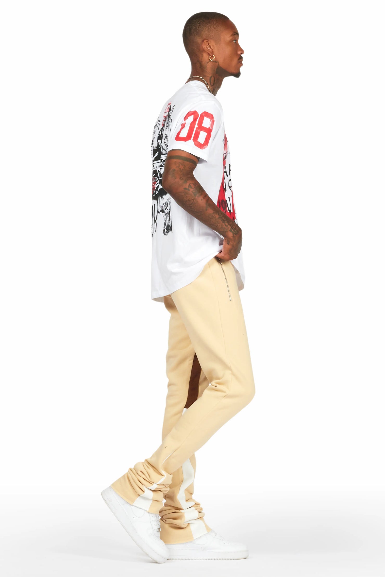 Grill White/Beige Oversized T-Shirt/Super Stacked Track Set