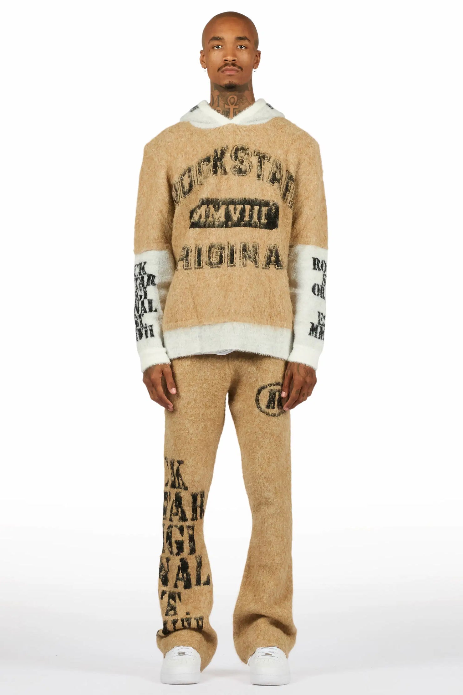 Steri Beige Mohair Hoodie Stacked Flare Track Set