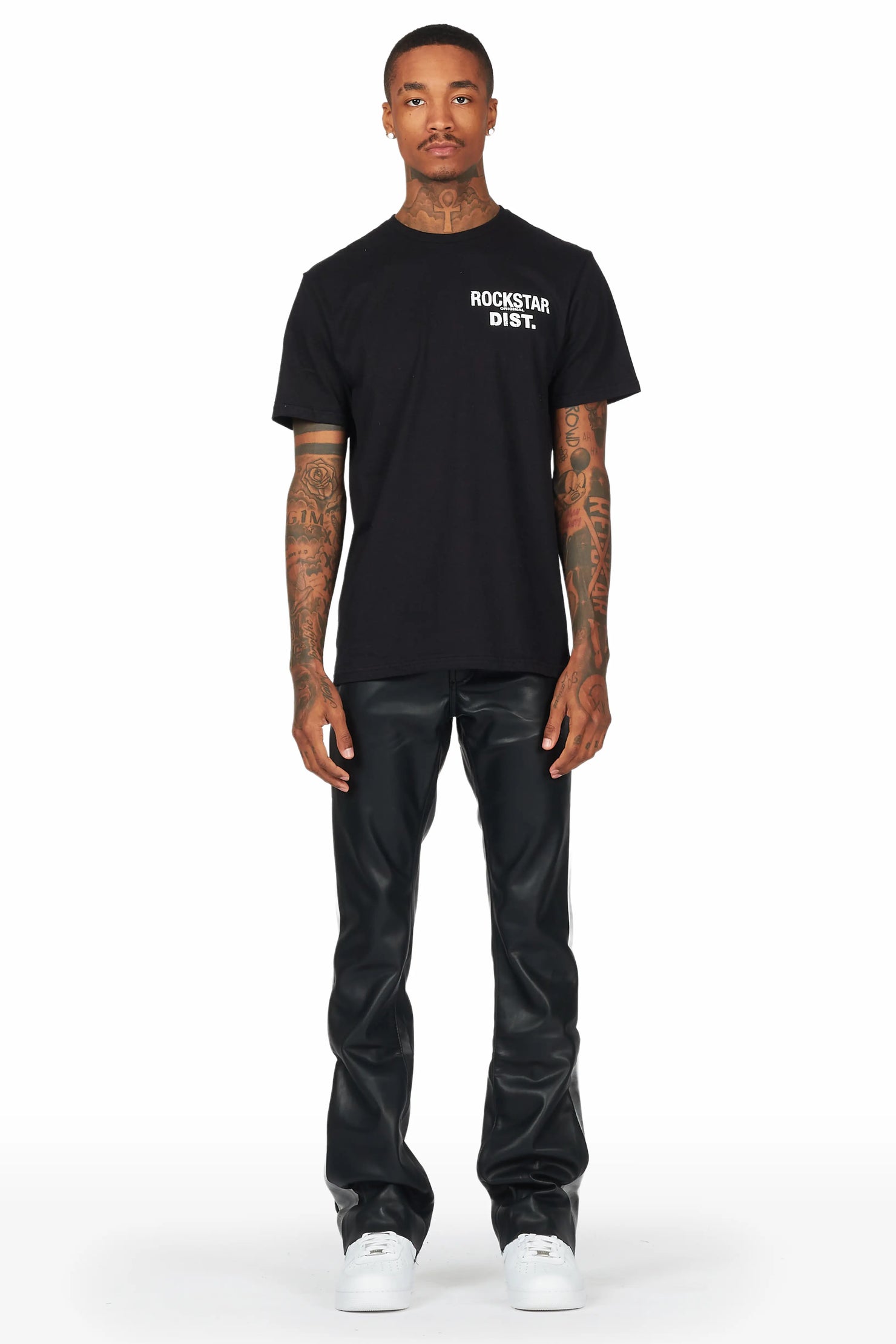 Fusao Black Stacked Faux Leather Jean