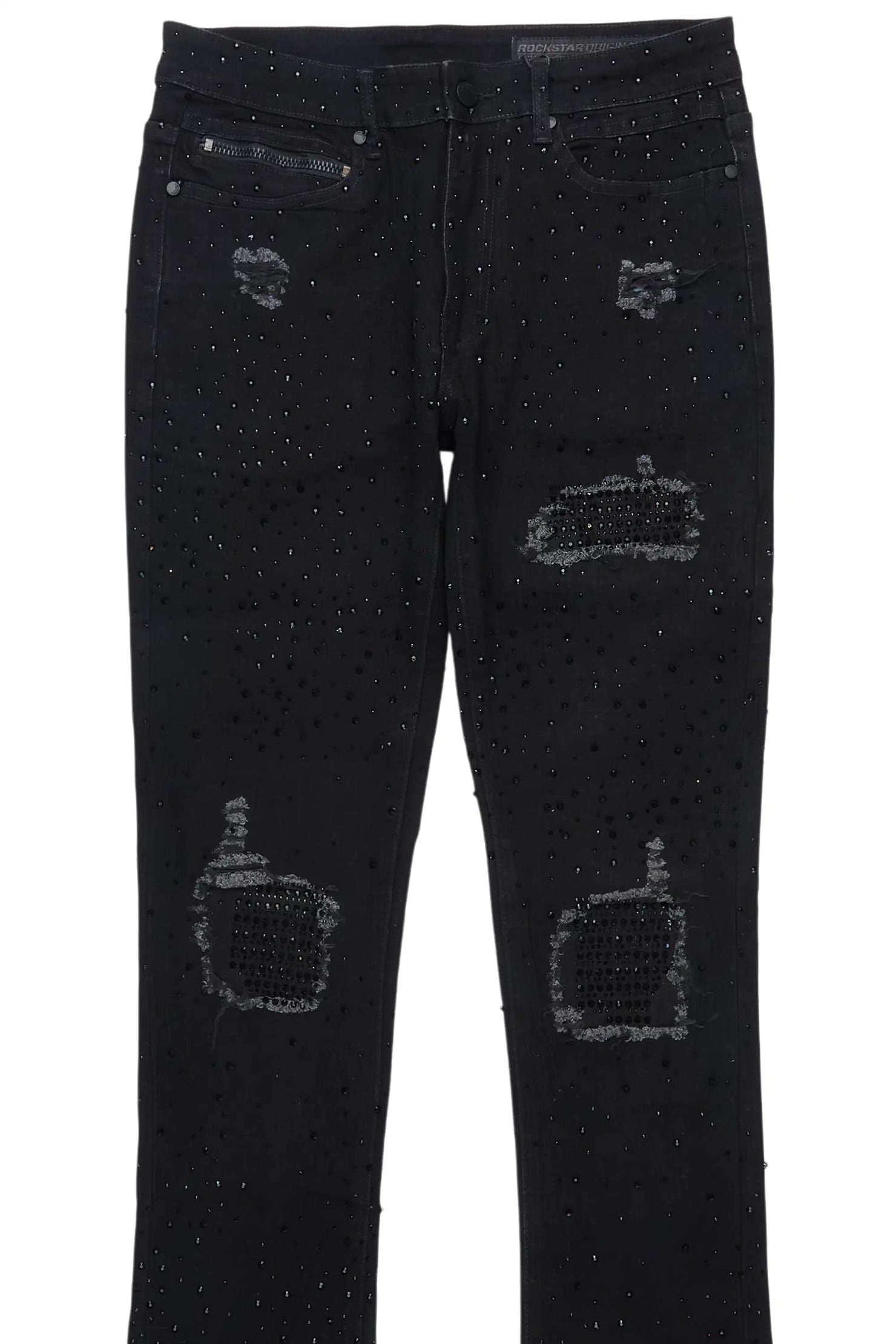 Prism Black/Black Rhinestone Stacked Flare Jean