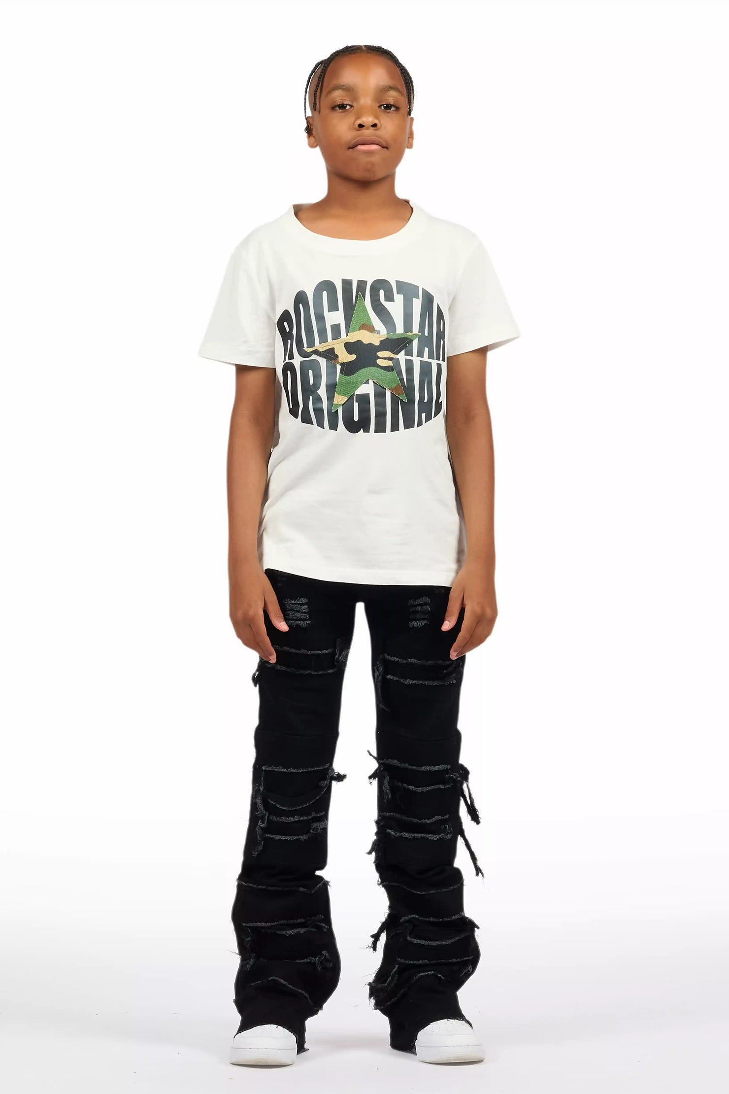 Boys Vasco Jet Black Stacked Flare Jean