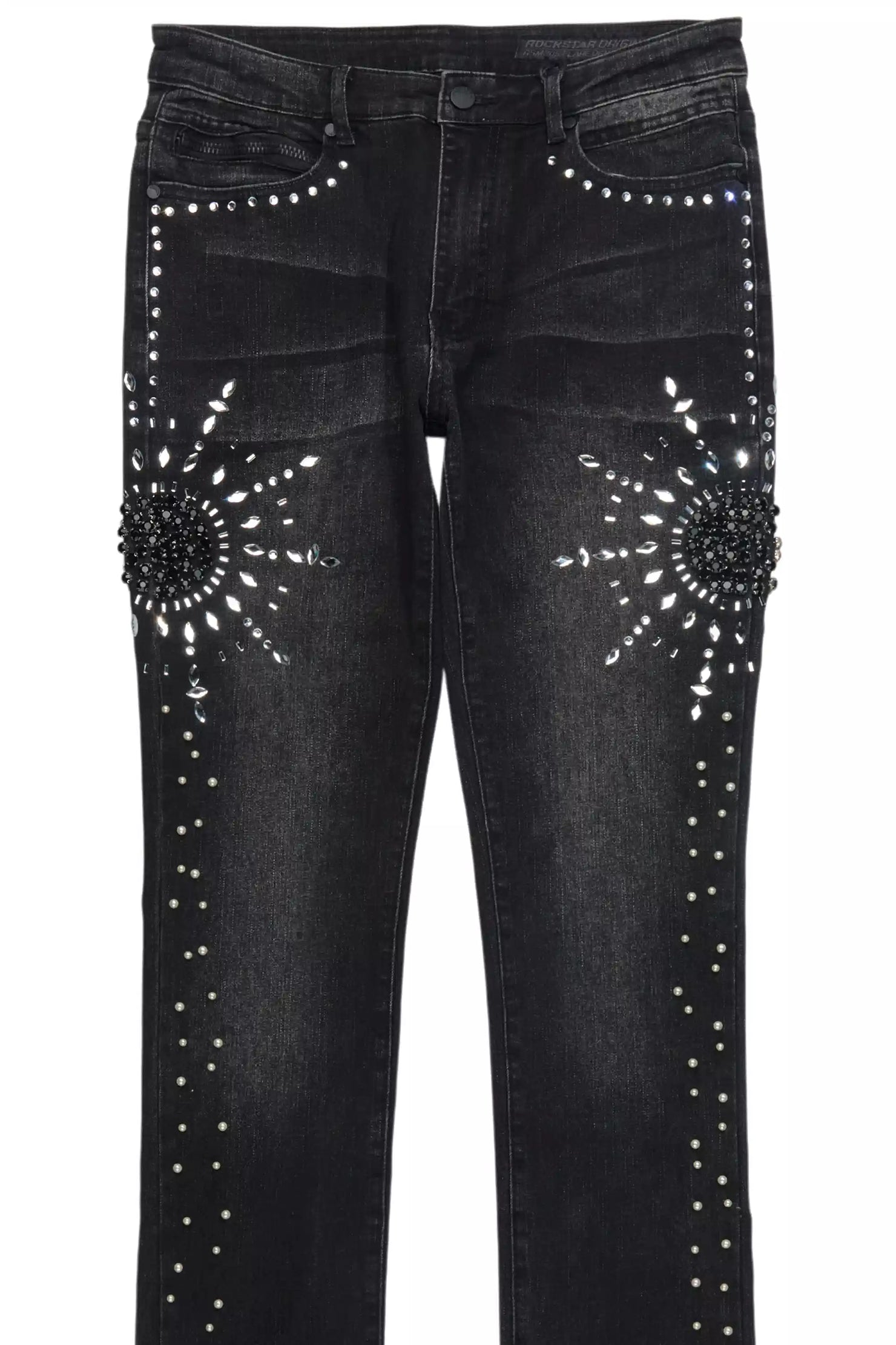 Tryst Dark Grey Rhinestone Stacked Flare Jean