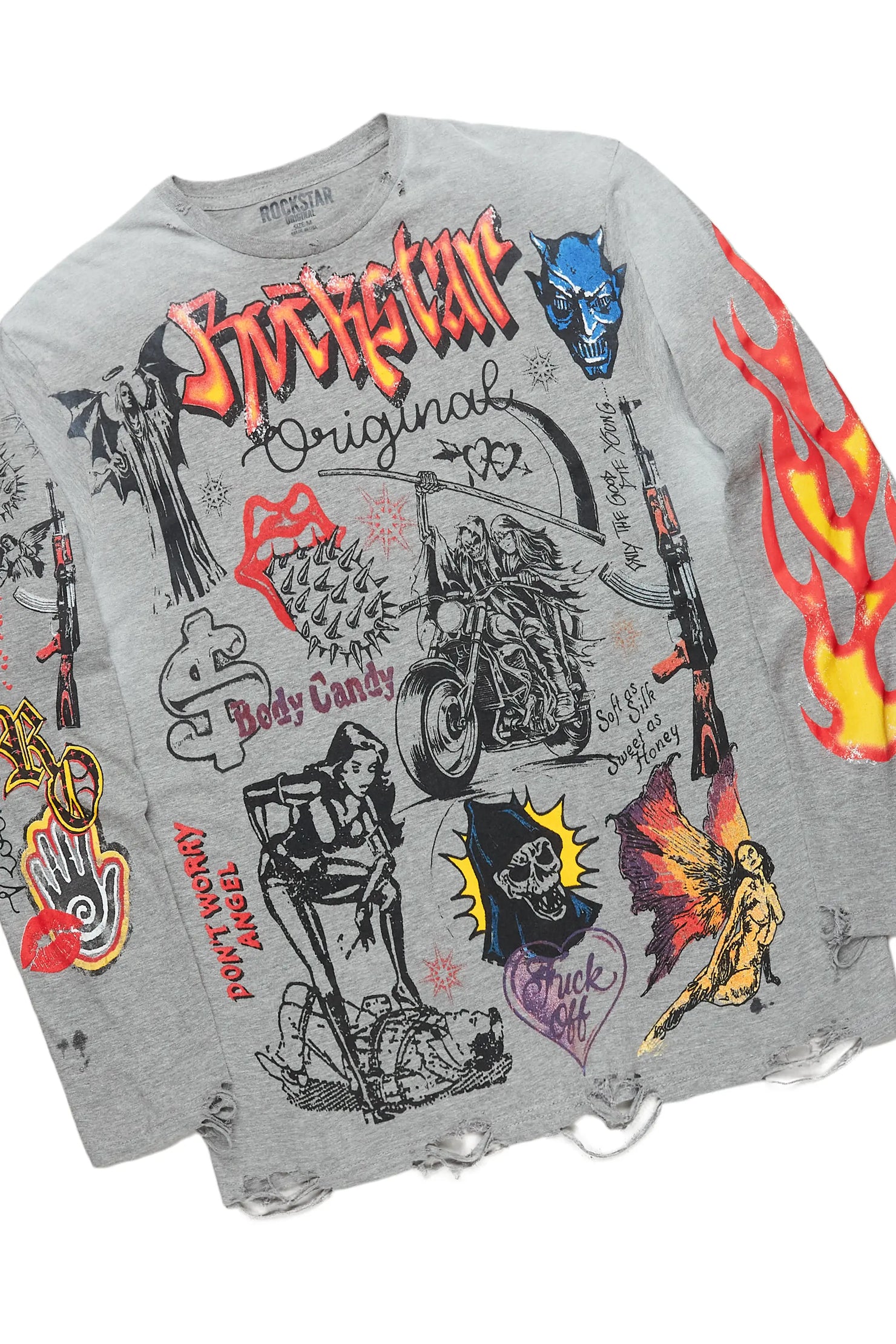 Shoota Grey Long Sleeve T-Shirt & Tyrell Stacked Flare Jean Bundle