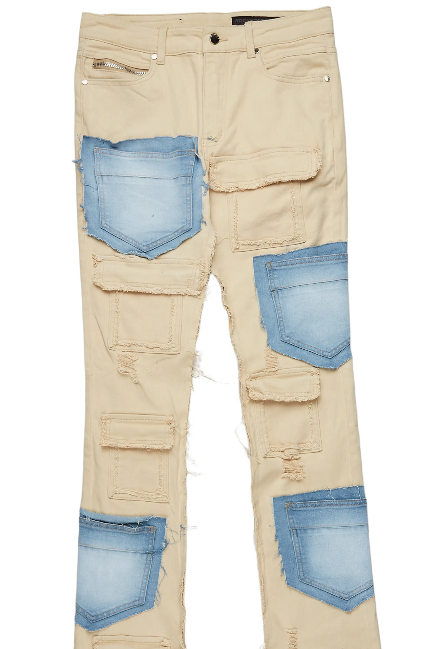 Heath Beige/Blue Patchwork Super Stacked Flare Jean
