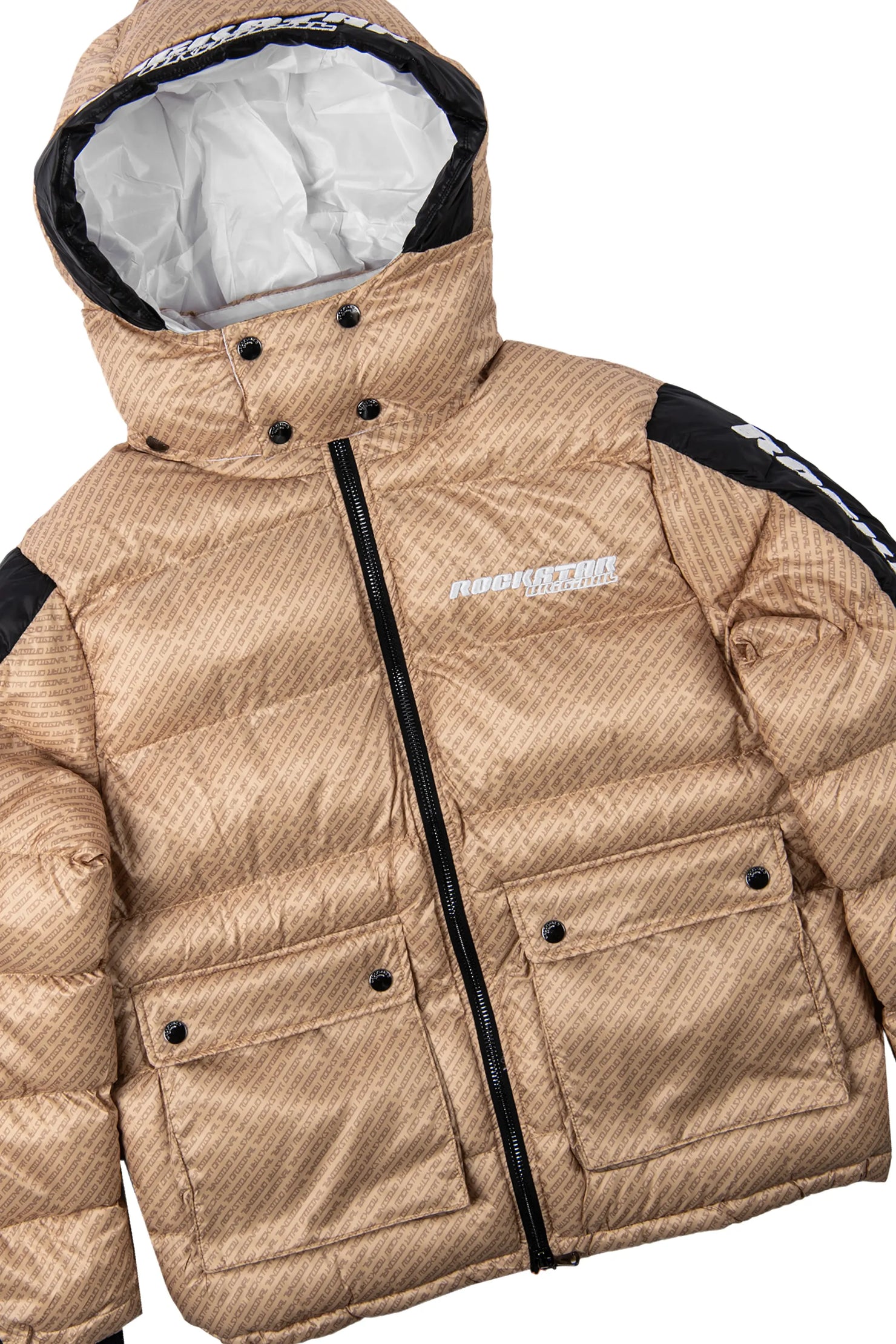 Bryson Puffer Beige & Strass Blue Stacked Flare Jean Bundle