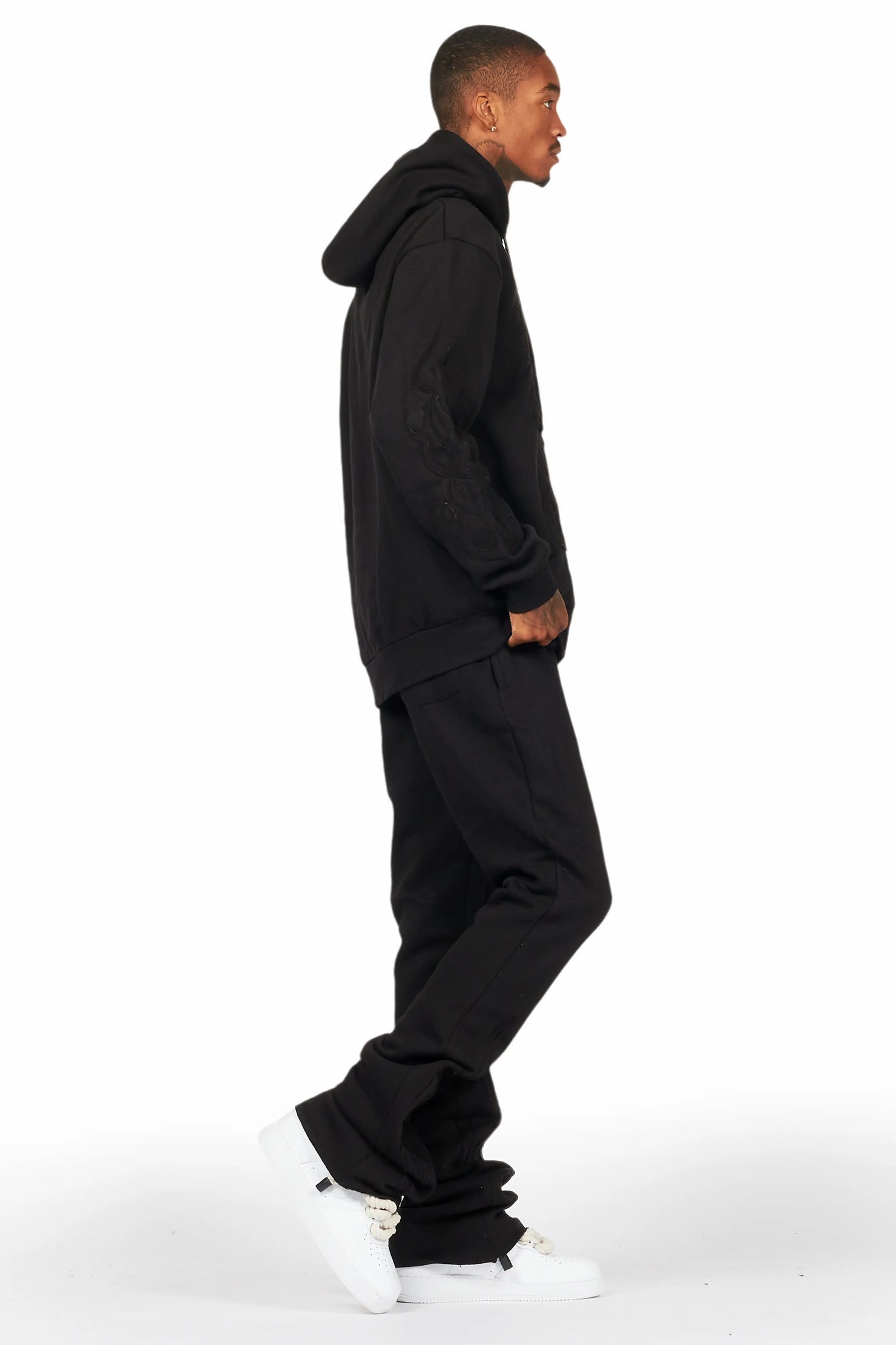 Foresty Black Hoodie Stacked Flare Track Set