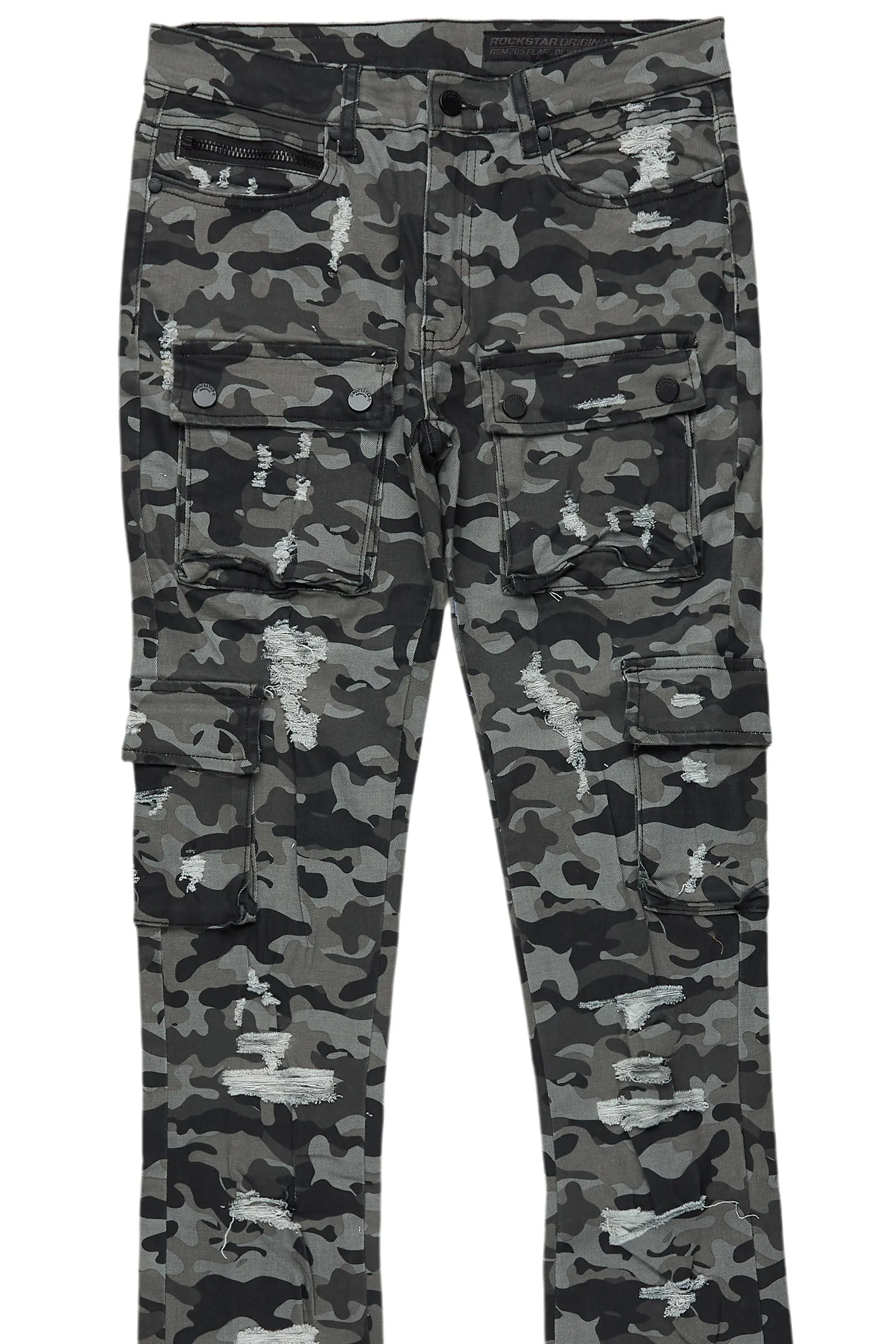 Zaid Grey Camo Stacked Flare Jean